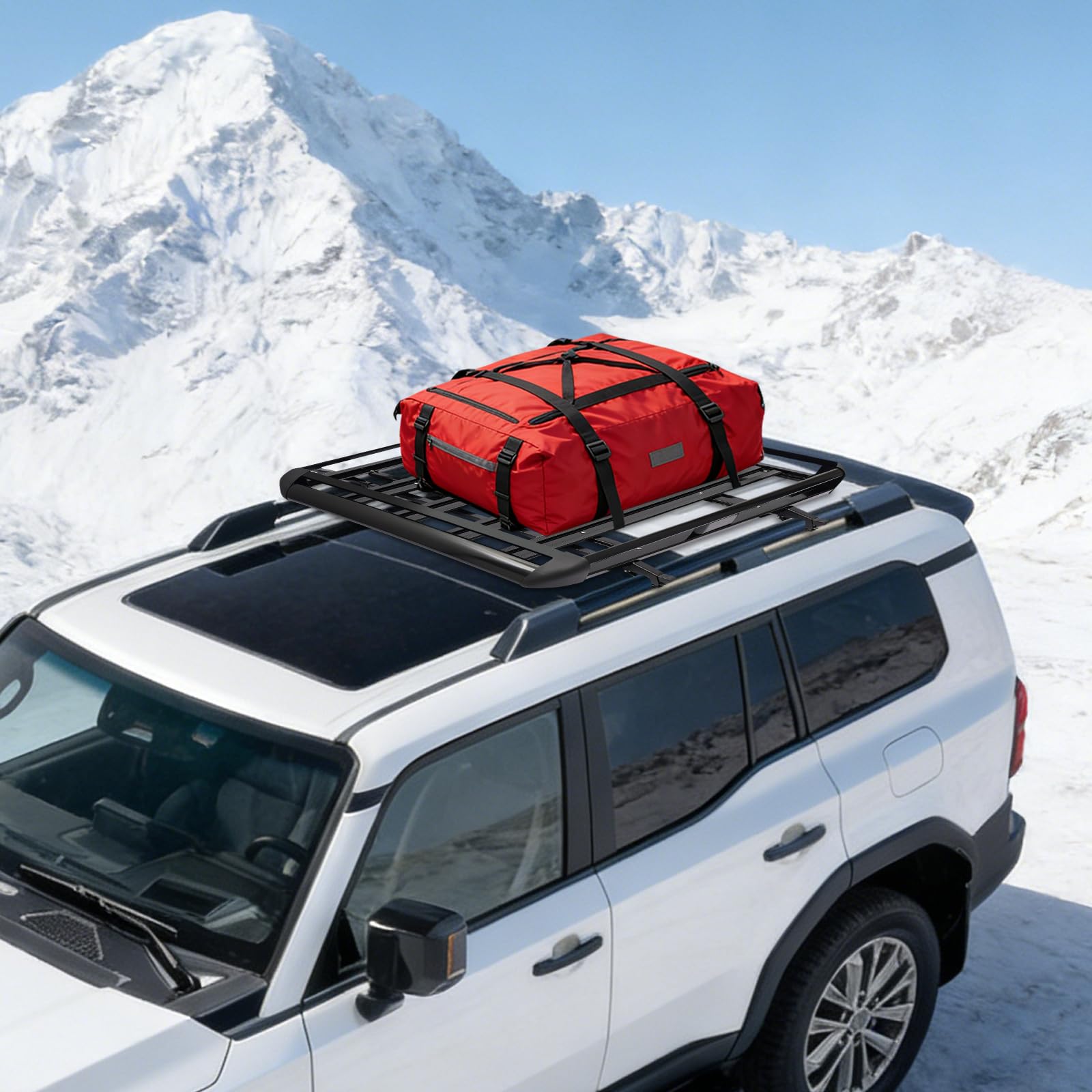 Cesta de techo universal de aluminio negro DHL, barras de techo universales de aluminio, capacidad de carga 68 kg, capacidad de carga para SUV, portaequipajes, 127 x 97 cm