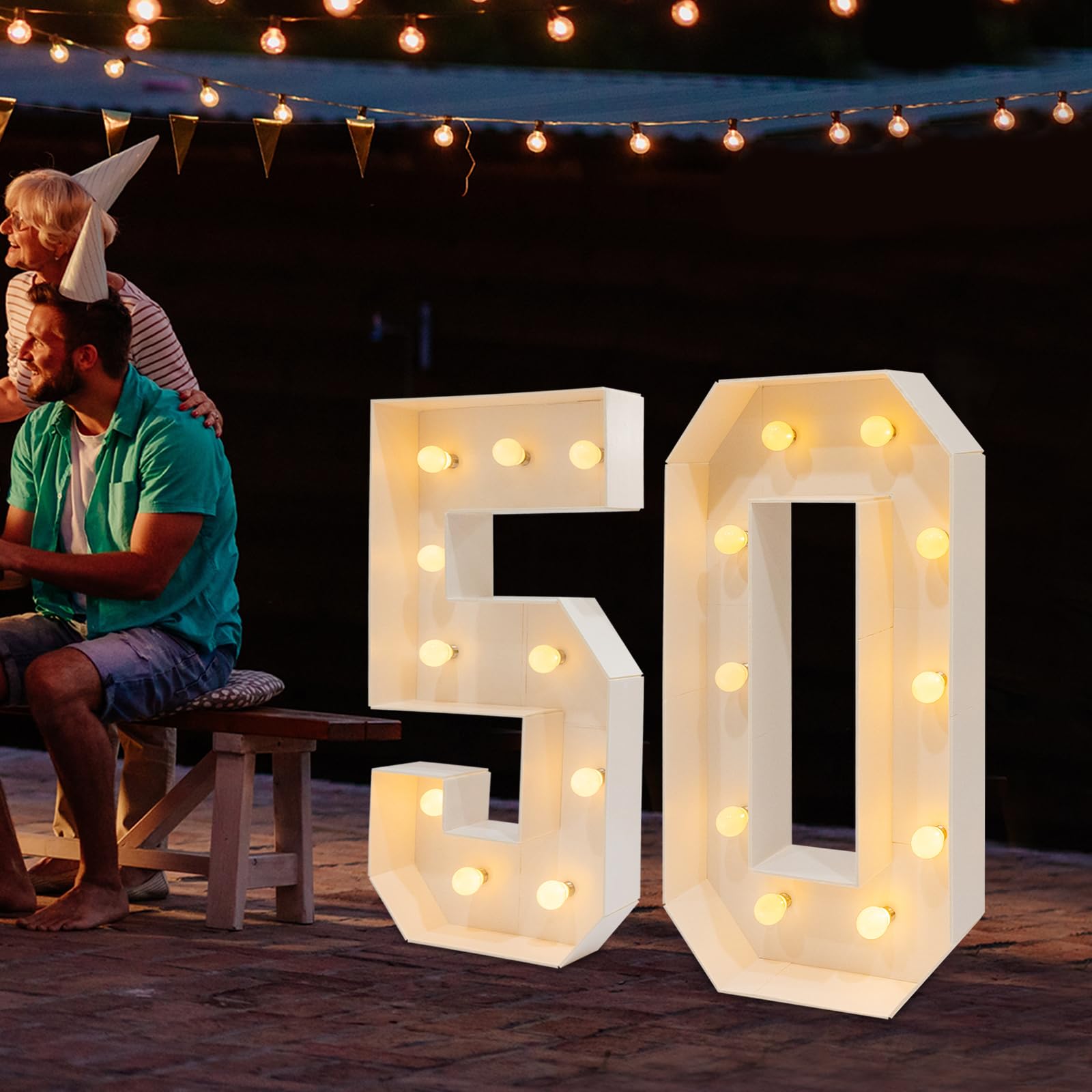 1m Lettre Lumineuse Geante Carton Chiffre Lumineux Geant Anniversaire Led Grand Lumineuse Décoration Numéro avec 20 Ampoules LED pour Anniversaire, Célébration (50)