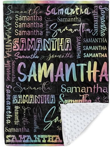 Manta con nombre personalizable, diseño de nombre múltiple, manta de franela de felpa suave personalizada con respaldo punteado de doble capa para