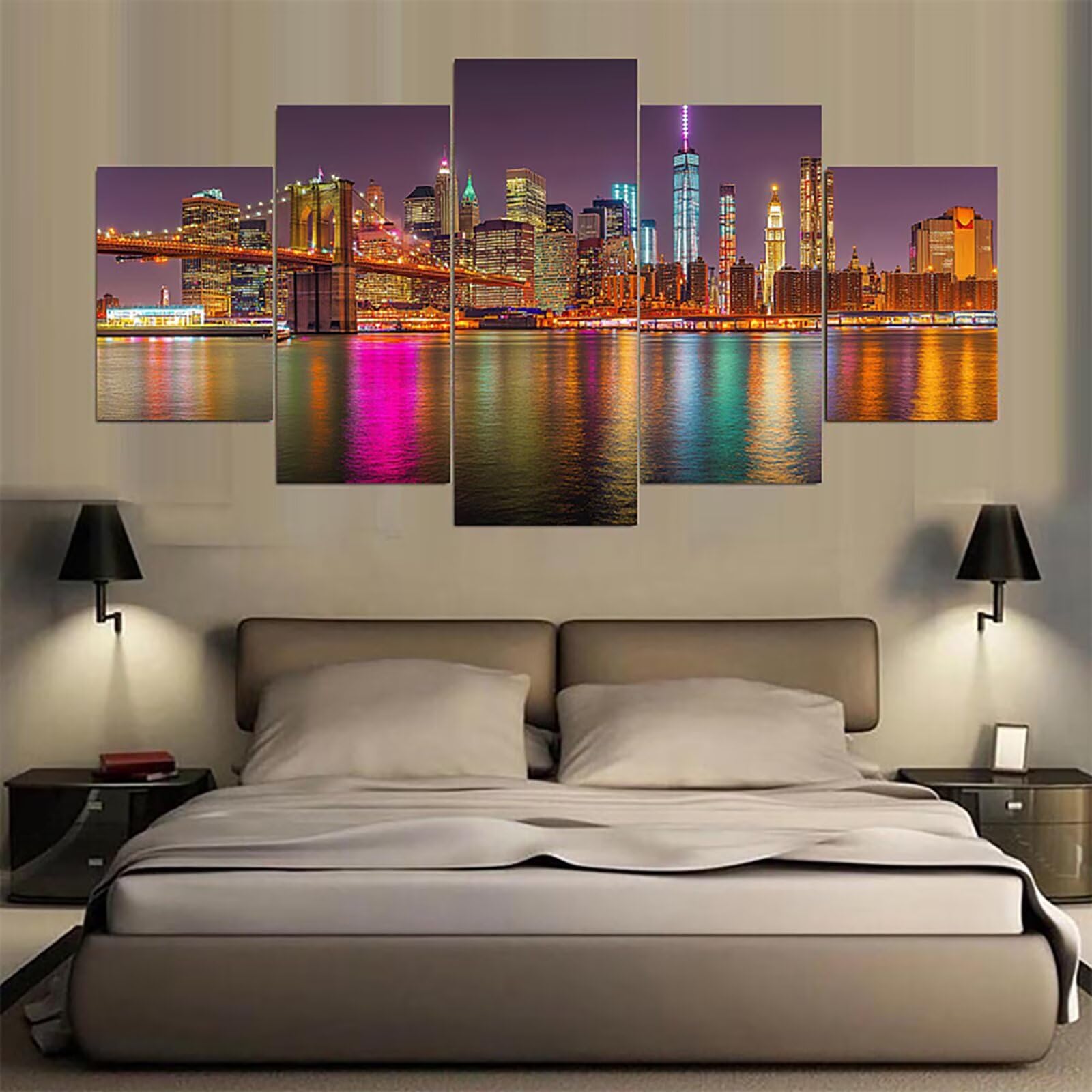 Diamond Painting Erwachsene Groß XXL 5 Teilig 125x250cm, 5D Diamond Painting Farbe Diamant Paintings Bilder Bastel Sets, DIY Malen Nach Zahlen Erwachsene, Bausätze für Diamantmalerei Stadt 0m-1062