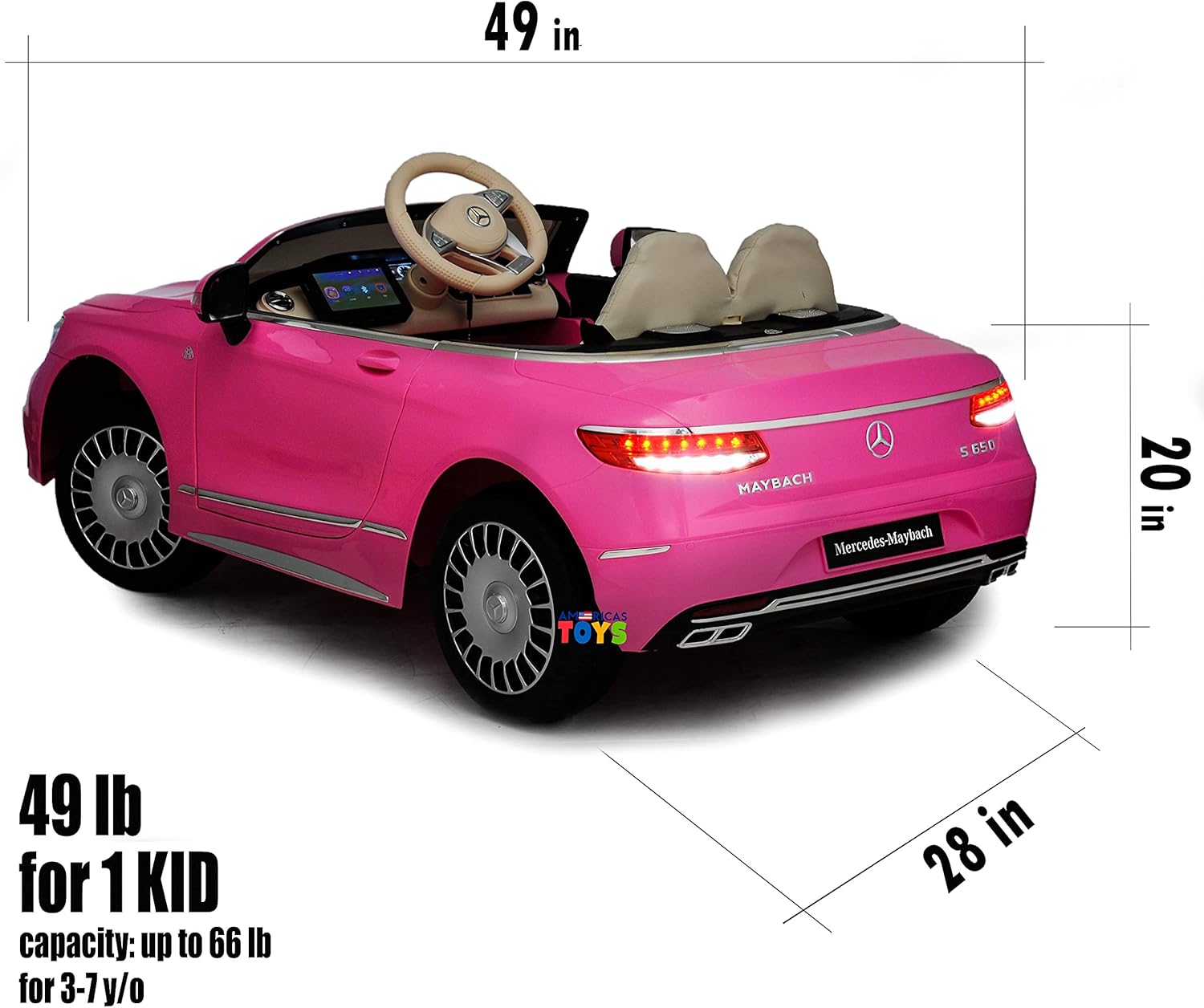 Americas Toys 12V Battery Power Car with Remote Control - Ride On Car with Lockable Doors, Leather Interior, 5 Point Seat Belt, MP4 Touch Screen, Bluetooth, Compatible with Mercedes-Maybach Pink : Toys & Games