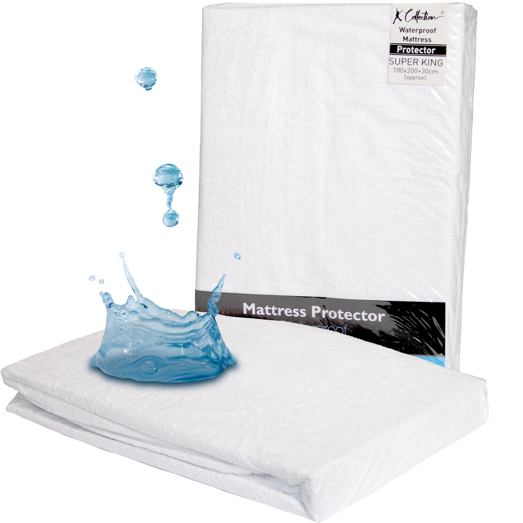 K Collection Premium Quality Terry Towelling Waterproof Mattress Protector - Double Size (140x200+30cm) - 30cm Deep Skirt - Hypoallergenic & Non-Allergenic Protection