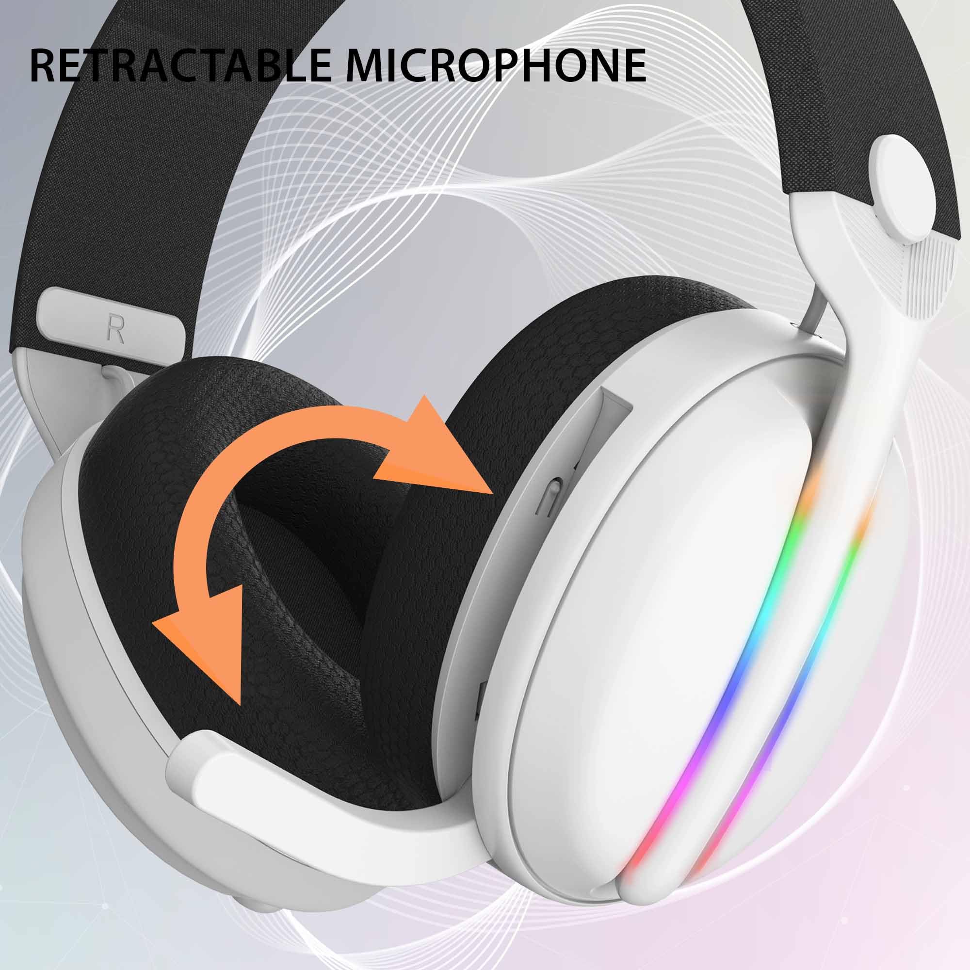 Subsonic - Subsonic - Vektra casque gaming sans fil pour PS5 PS4 PC Xbox Switch, casque gamer à LED avec hauts parleurs 7.1, micro rétractable, réglage du volume et bouton mute intégrés Blanc