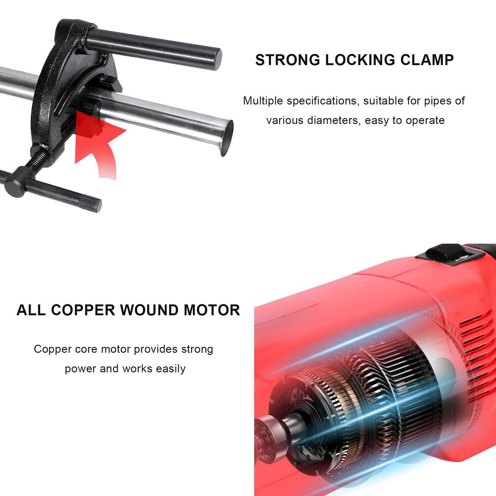 Kit de roscadora eléctrica para tuberías, máquina Industrial de 2300 W con función de Avance y Retroceso, con maletín de Transporte, para Cortar y roscar tuberías metálicas.