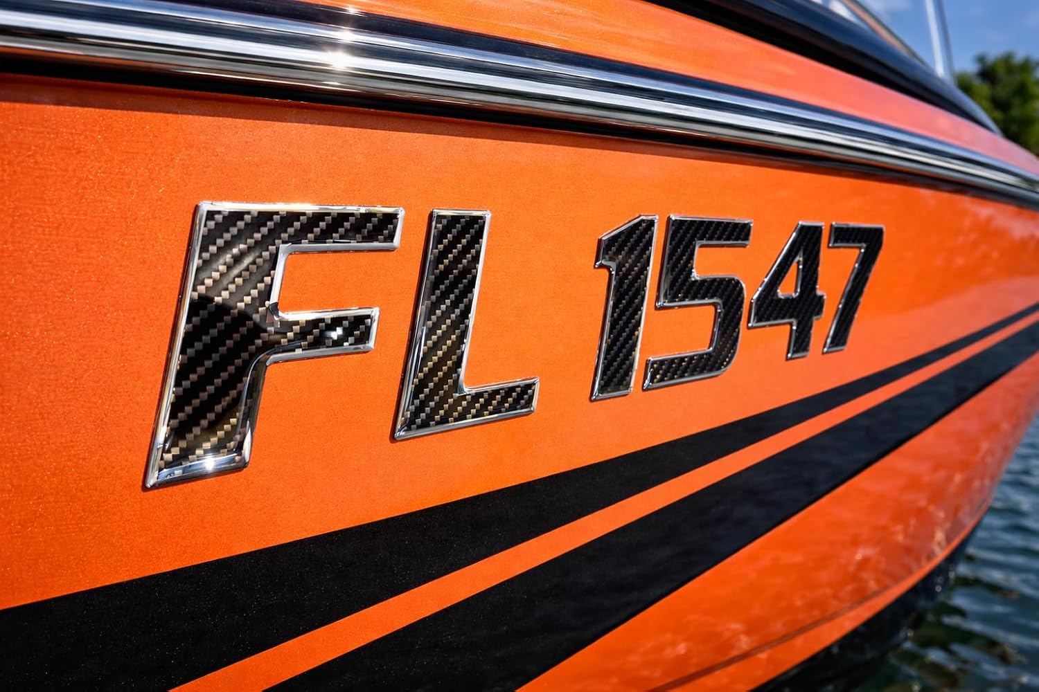 Domed 3D Boat Registration Numbers and Letters Sport Series Carbon Fiber/Chrome,16 PCS