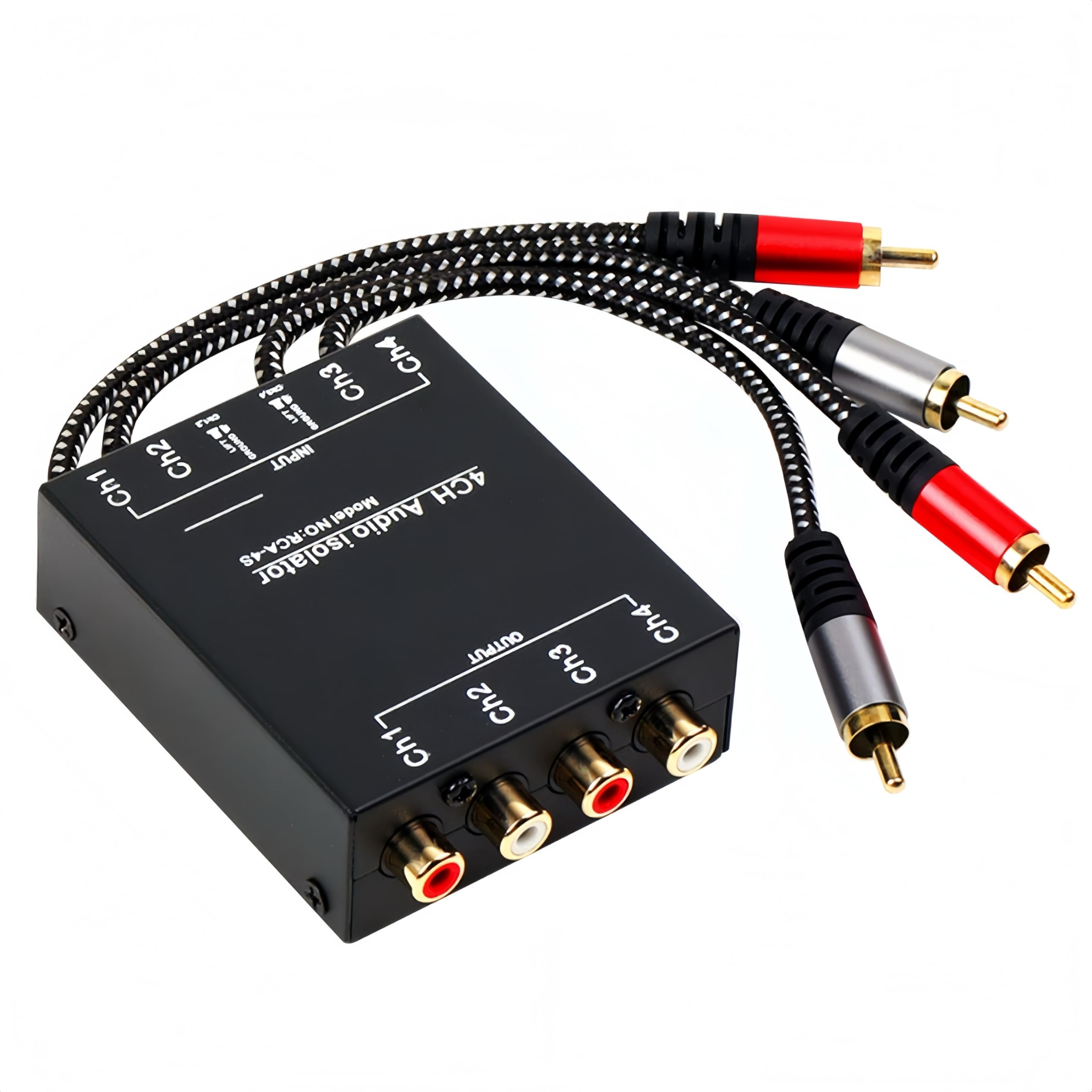 Isolateur de boucle de terre RCA 4 canaux avec connecteur, pour voiture
