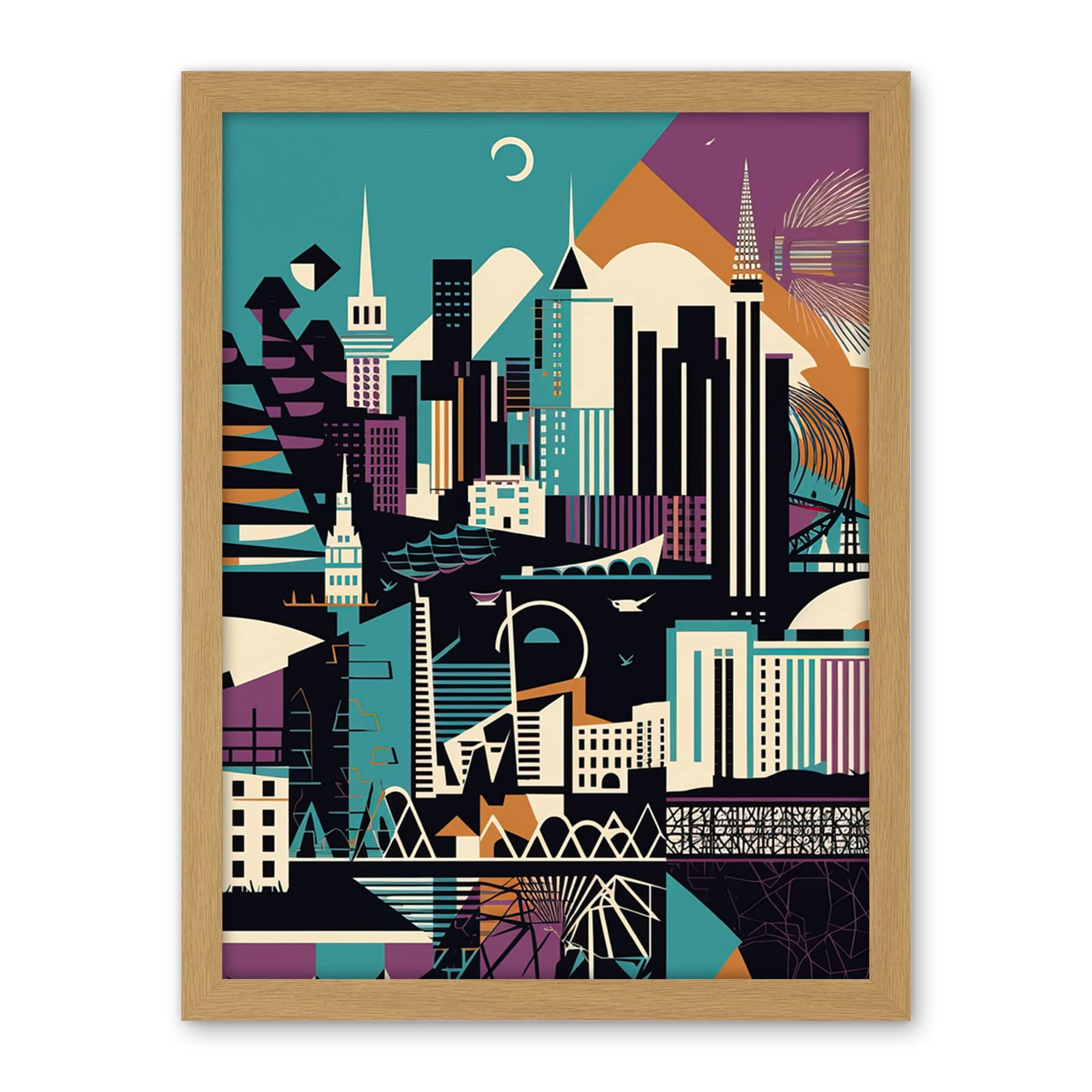 Artery8 Dundee City Modern Abstract Geometric Cityscape Artwork Framed Wall Art Print 18X24 Inch
