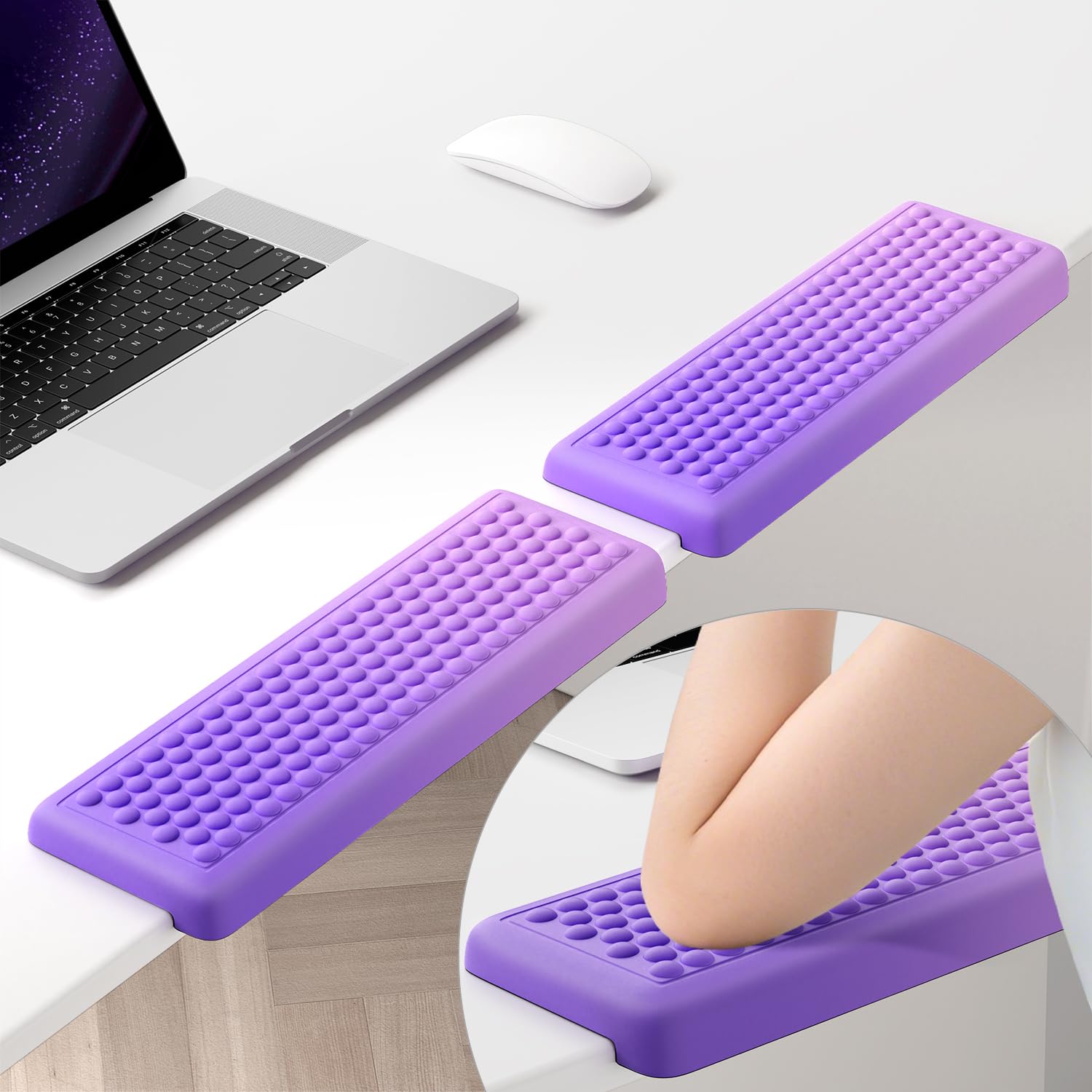 Hsurbtra L-Shaped Desk Elbow Pad, 2-Piece Soft Memory Foam Elbow Support Padding with Non-Slip Rubber Base, Ergonomic Desk Edge Cushion Wrist Rest for Office, Home, Work, Gaming, Gradient Purple Pink