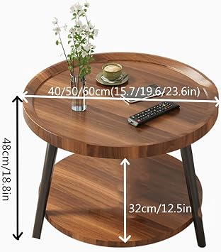 Coffee table, round lilla husby wooden coffee table, walnut color, 50 cm