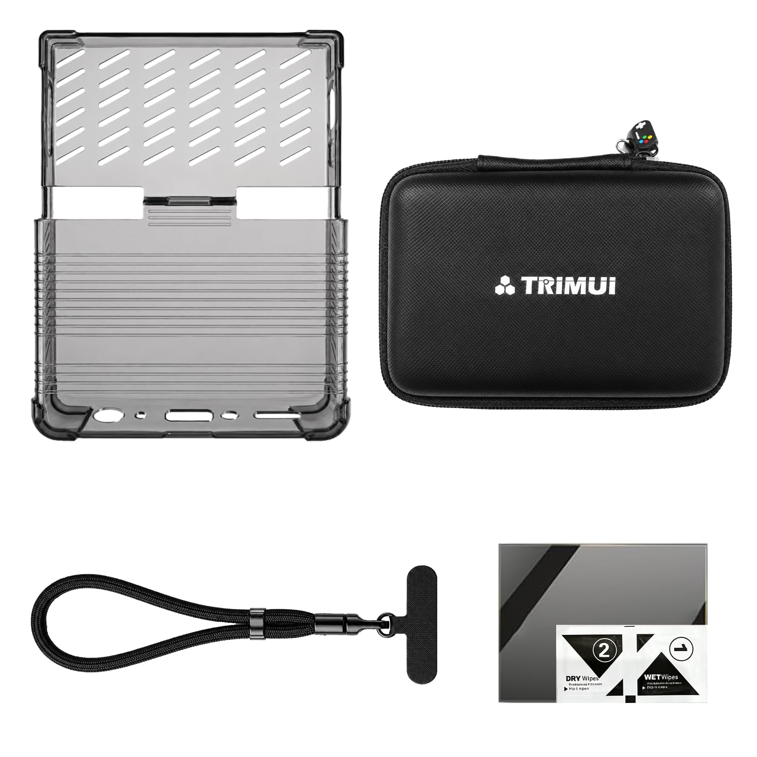 Accessory Kit Compatible with TRIMUI Brick Pro, Clear PC Protective Case, Hard EVA Carrying Case, Tempered Glass Screen Protector, Wrist Strap & Cleaning Cloth, Retro Handheld Game Console Accessories