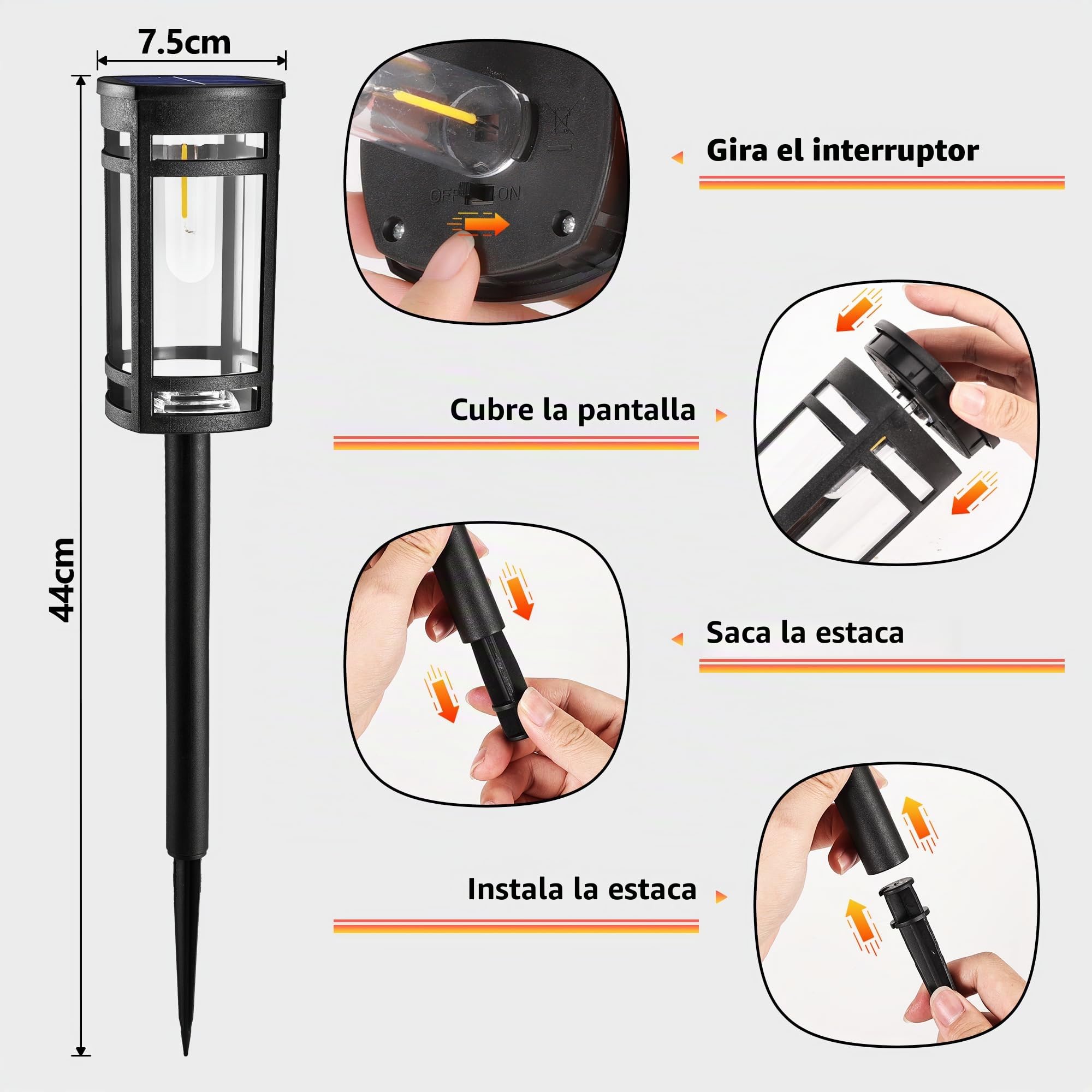 iBaycon Lámparas Solares para Exteriores Jardín,6 Unidades de Luces Solares LED Blanco cálido,Iluminación Solar impermeable para Césped,Jardín Terrazas Césped Patio Camino Decoración Exterior