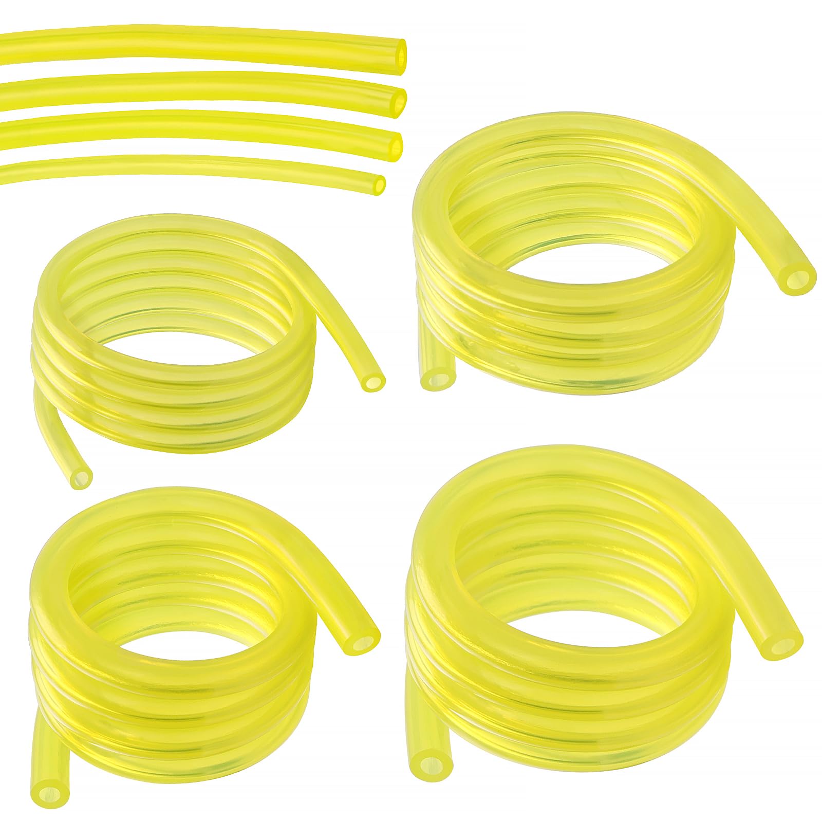 VooGenzek 4 PCS 0.6m 2x3.5/2.5x5/3x5/3x6 mm Petrol Fuel Line Hose Tube, Yellow Transparent Tubing Oil Hose, for Brush Cutter, Trimmer, Lawnmower