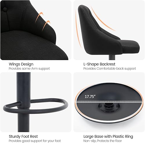 Miniatura 6 de Brage Living Taburete de bar giratorio con respaldo, taburete de tela ajustable copetudo, silla de bar tapizada con altura de mostrador para cocina,