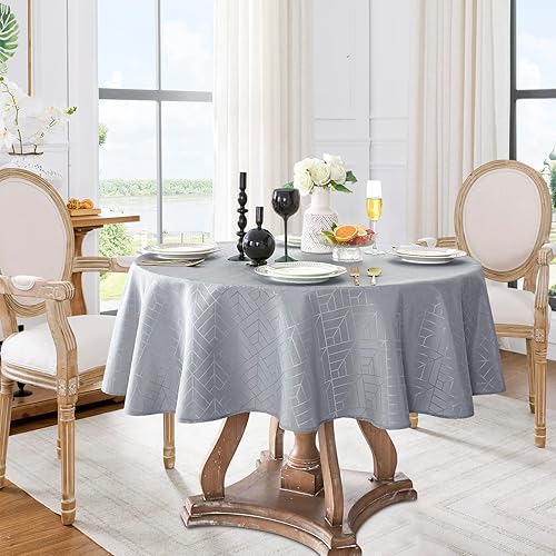 Miniatura 62 de Mantel Redondo Dorado Mantel de Mesa con Patrón de Hojas Borde Festoneado Sedoso Suave Impermeable Lavable 50 Pulgadas Cubierta de Mesa de Tela