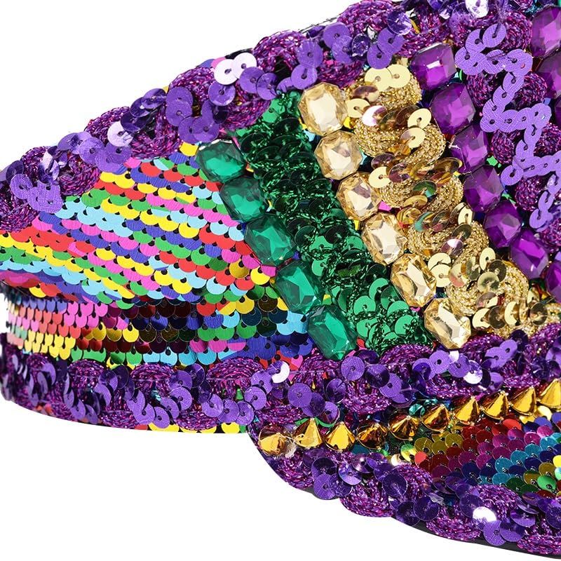 Silicherry 3 Pack Sequin Mardi Gras Beanie Hats - Purple, Gold, Green Knit Hats With Pom Poms For Adults & Kids