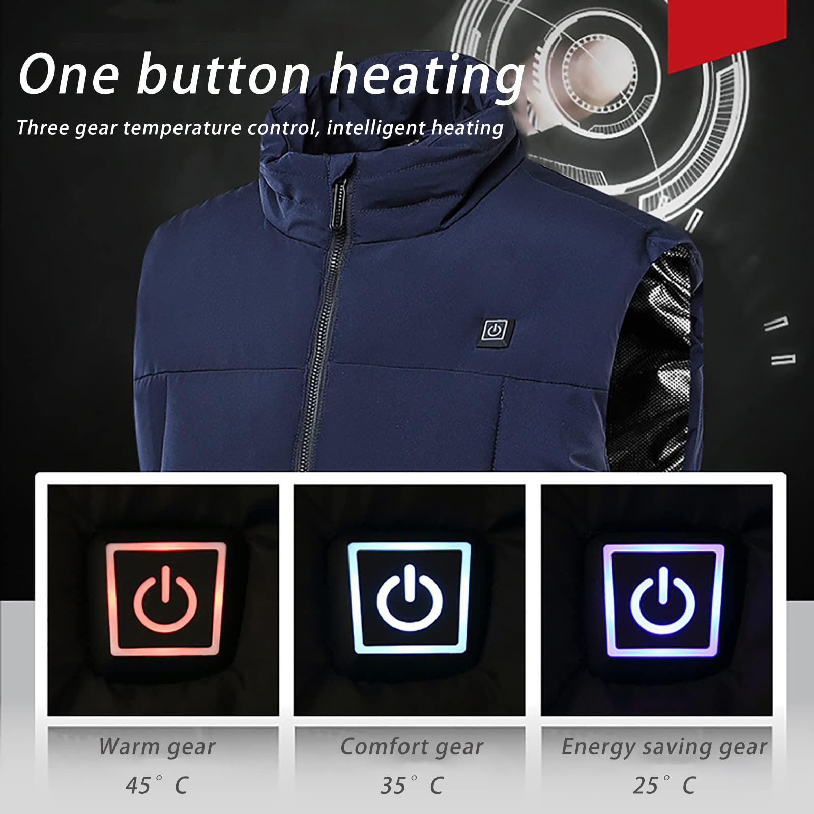 Gilet Elettrico Riscaldato 3 Temperatura Lavabile Giacca Riscaldabile Invernale Caccia Moto Escursionismo e Campeggio (Non Include la Batteria)