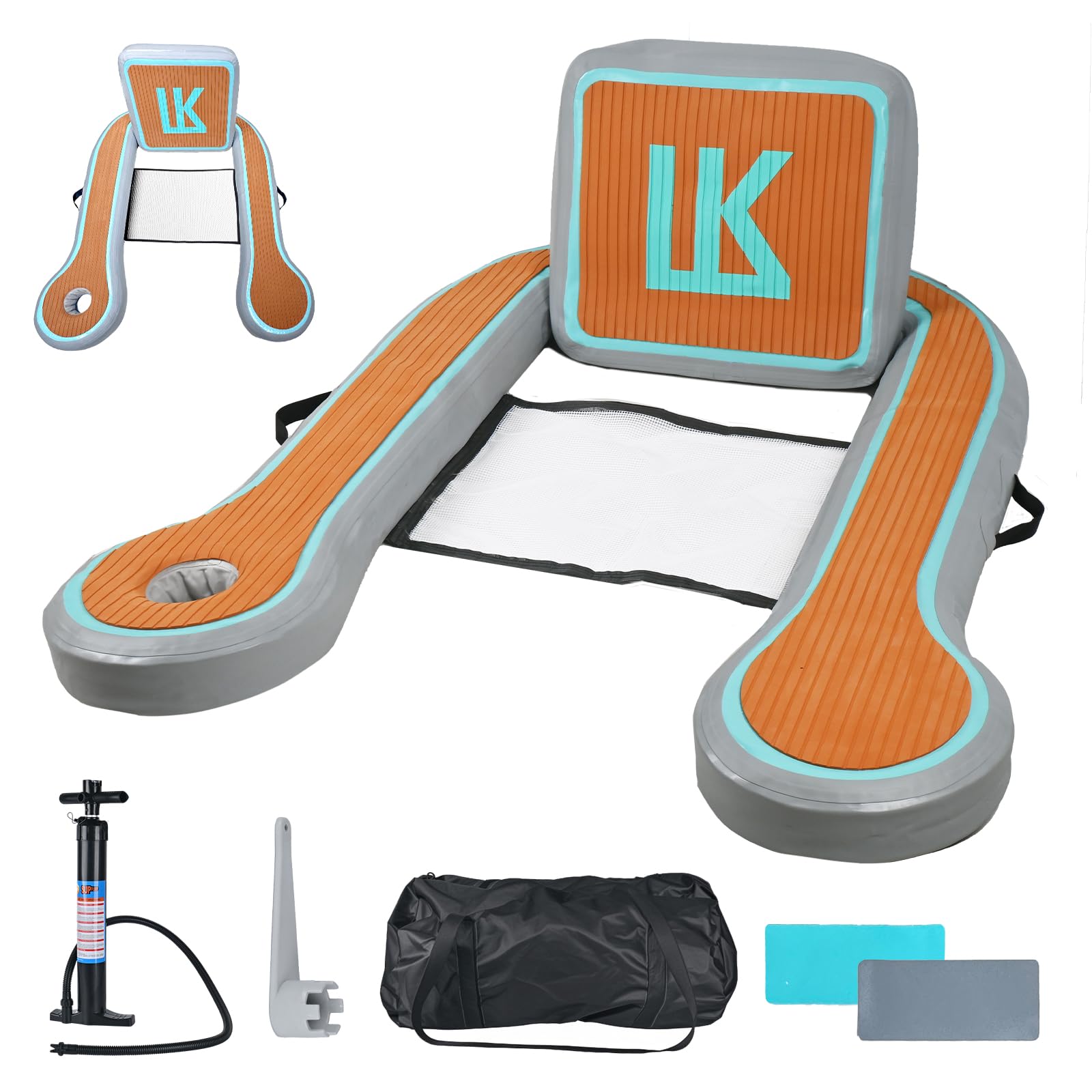 Flotador inflable de piscina de 50 x 44 pulgadas para adultos con soporte para tazas, silla flotante de 4.17 pies, flotadores de lago para adultos con respaldo de reposabrazos para piscina