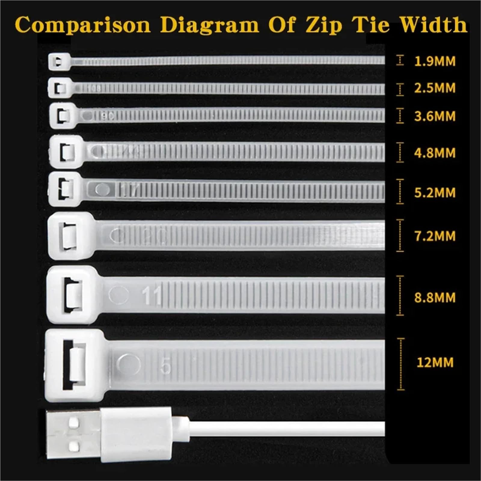 500/1000 unidades/bolsa de plástico autoblocante de nailon blanco con cierre de cremallera para cables, juego de bridas de nailon para cables largos (3.5 x 300 (500 piezas)