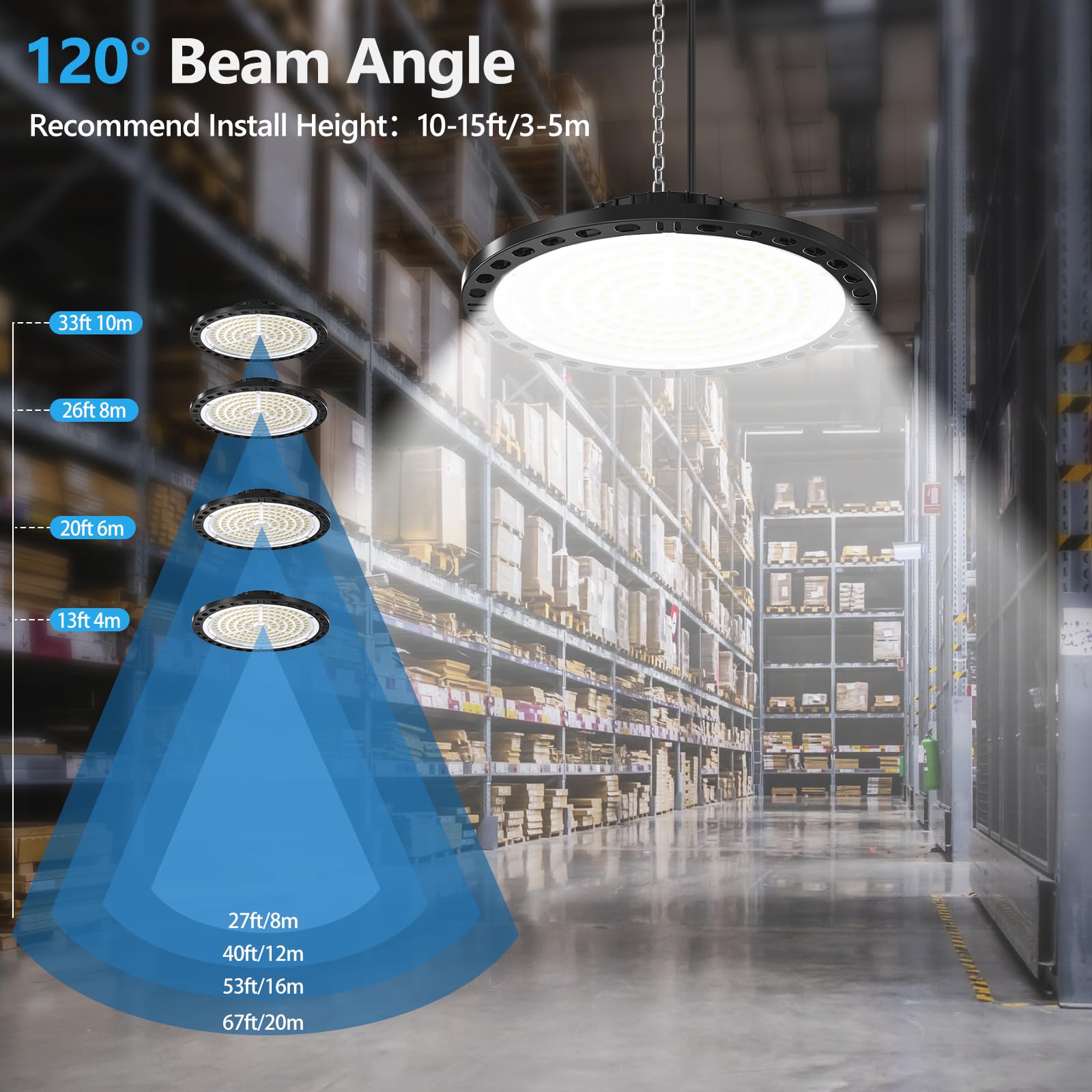 UFO LED Lámpara de Alta Bahía 100W 4PCS, 10000LM Focos Led Interior Techo, 7000K Blanco Frío, IP65 Impermeable LED Industrial para Garaje, Almacén, Oficina, Taller