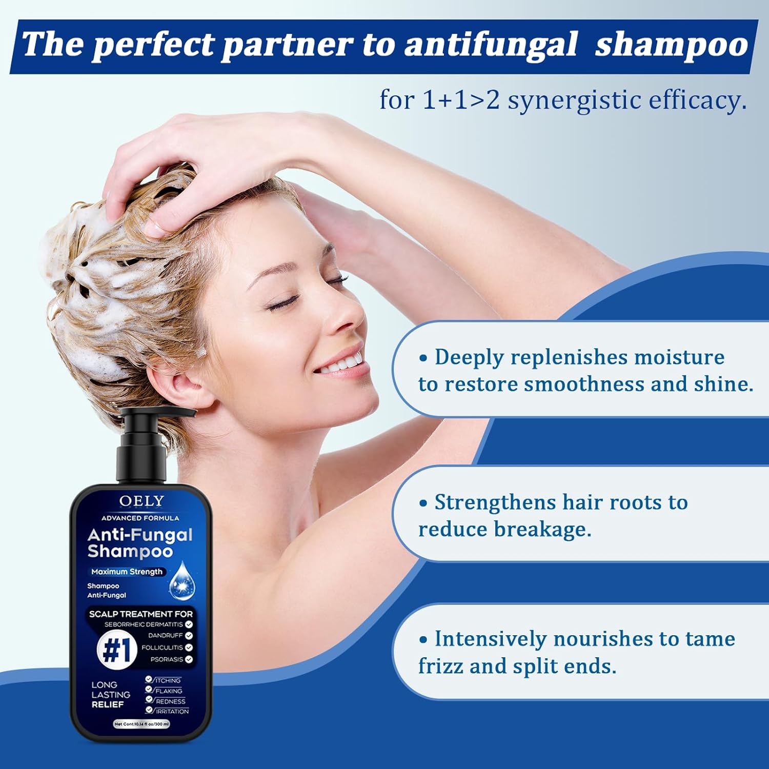 Antifungal Shampoo & Conditioner Set: For Folliculitis, Scalp Psoriasis & Seborrheic Dermatitis, Relieves Redness, Itching, Flaking & Dryness, Strengthens, Repairs & Boosts Shine - 20.28 fl.oz - Image 5