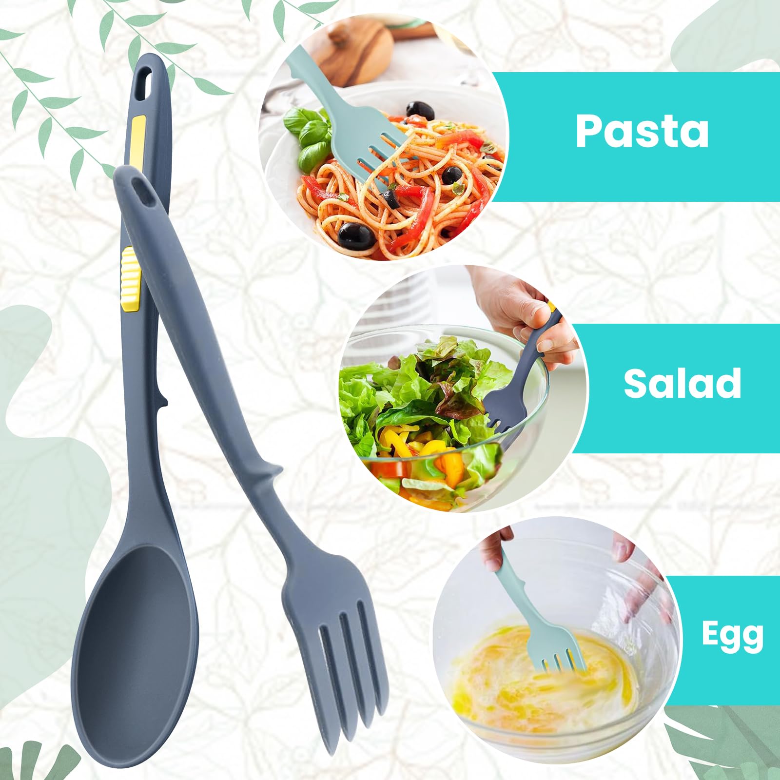 GZqiacang - Set di 4 forchette da cucina in silicone, resistenti al calore, in silicone, con 4 ganci, per cucinare, mescolare, utensili da portata (azzurro, blu scuro)