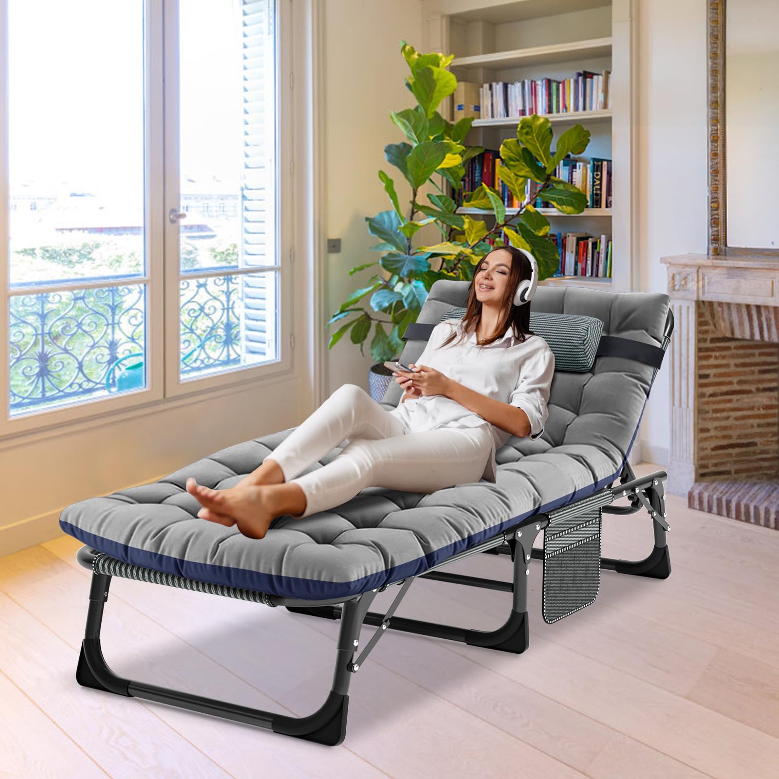 Folding Lounger, 200 kg belastbaarheid, opklapbed, logeerbed met matras