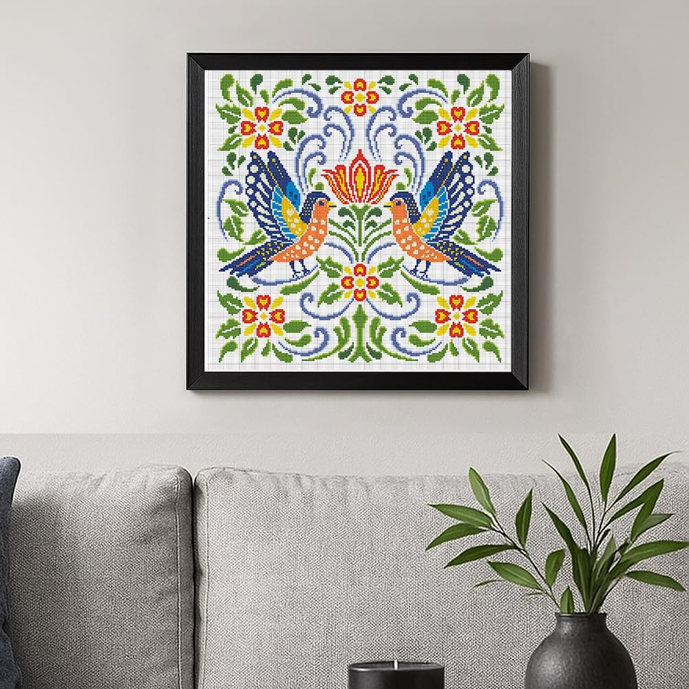 FREEBLOSS 11CT Vector Flowers Stamped Cross Stitch Kits Complete Embroidery Kits with Instruction Cross Stitch Wall Hanging Kit for Needlepoint Adults Wall Art Decoration 18x18in/45x45cm