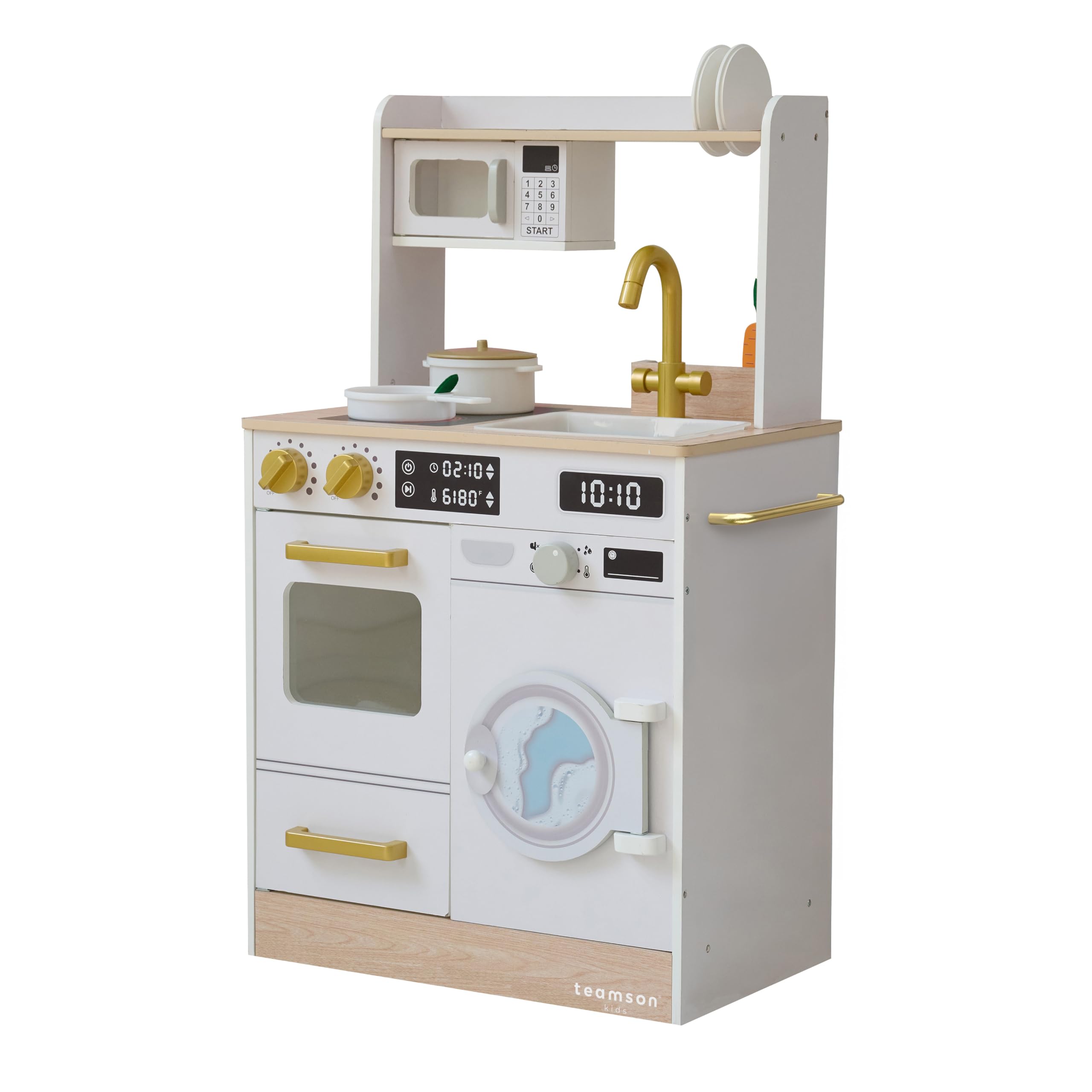 Teamson Kids Wooden Play Kitchen Little Chef with Mini Garden and Washing Machine White