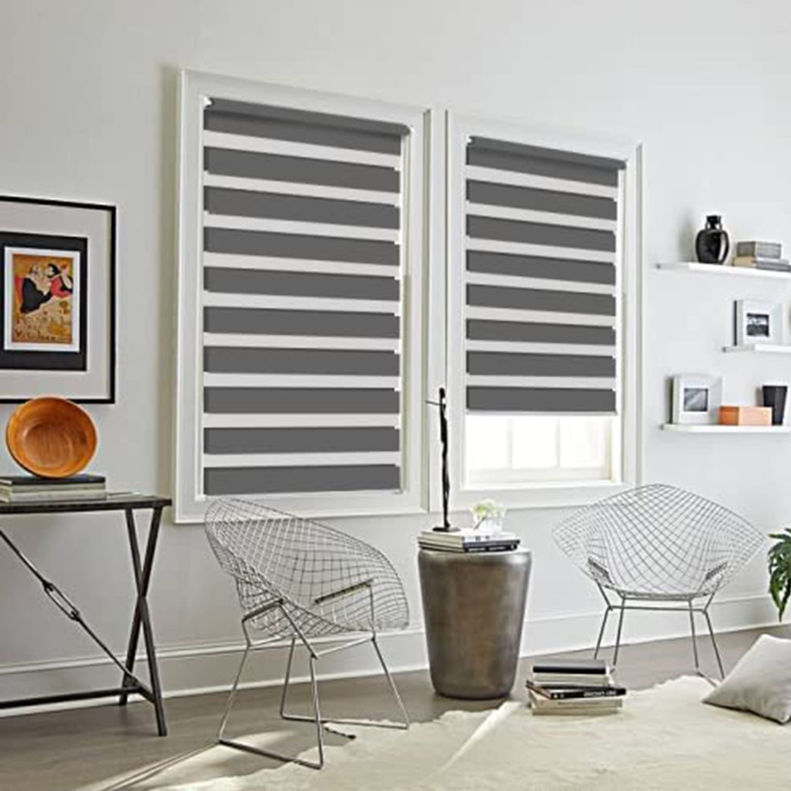 Persianas opacas impermeables de 95 x 200 cm, color gris oscuro, para día y noche, con accesorios, perfectas para baño y oficina