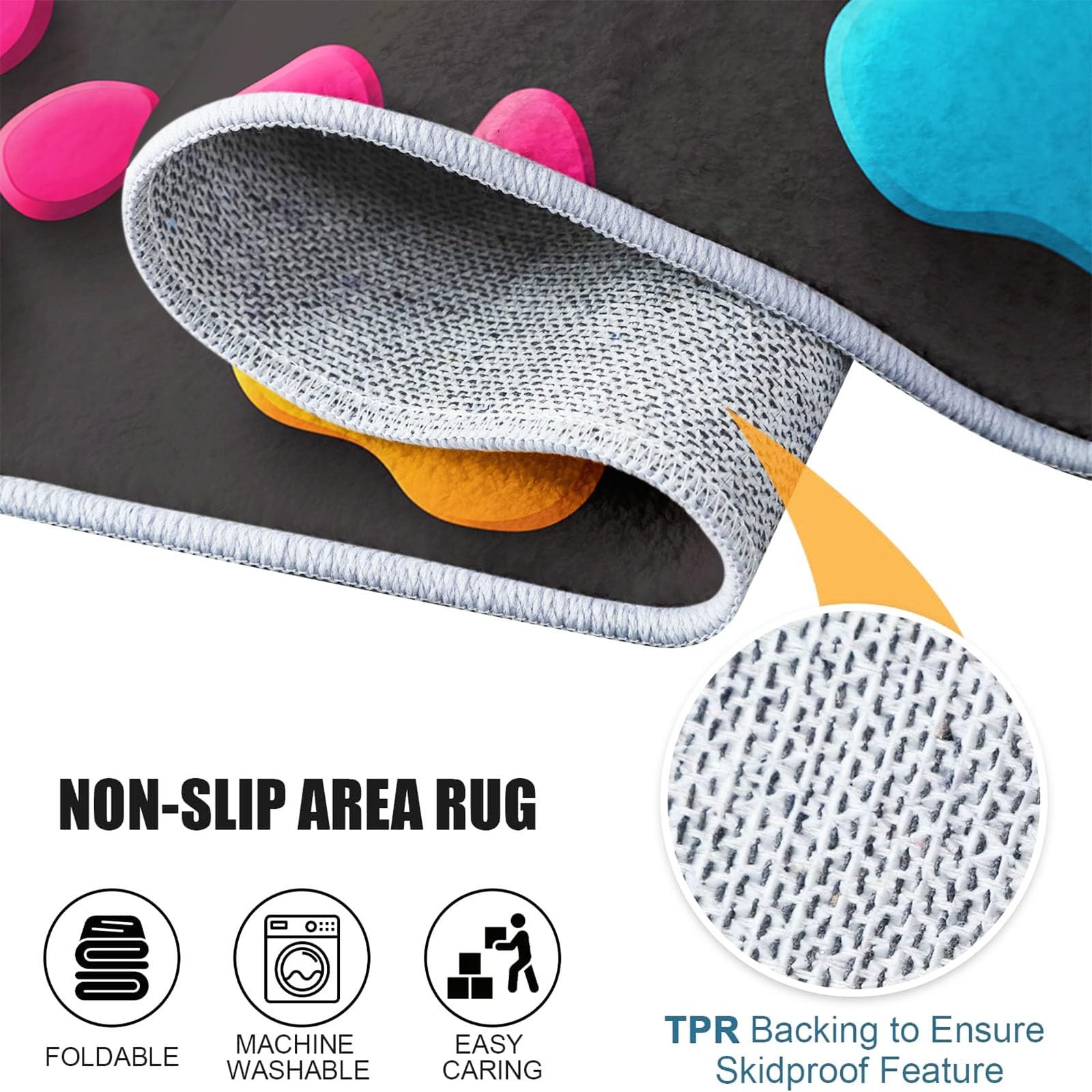Teppich Wohnzimmer 120x180cm Bunte H Epfotenabdrücke Waschbarer Kurzflor Teppiche, rutschfest 3D-Druckdesign, Pflegeleicht – Für Flur, Schlafzimmer & Esszimmer