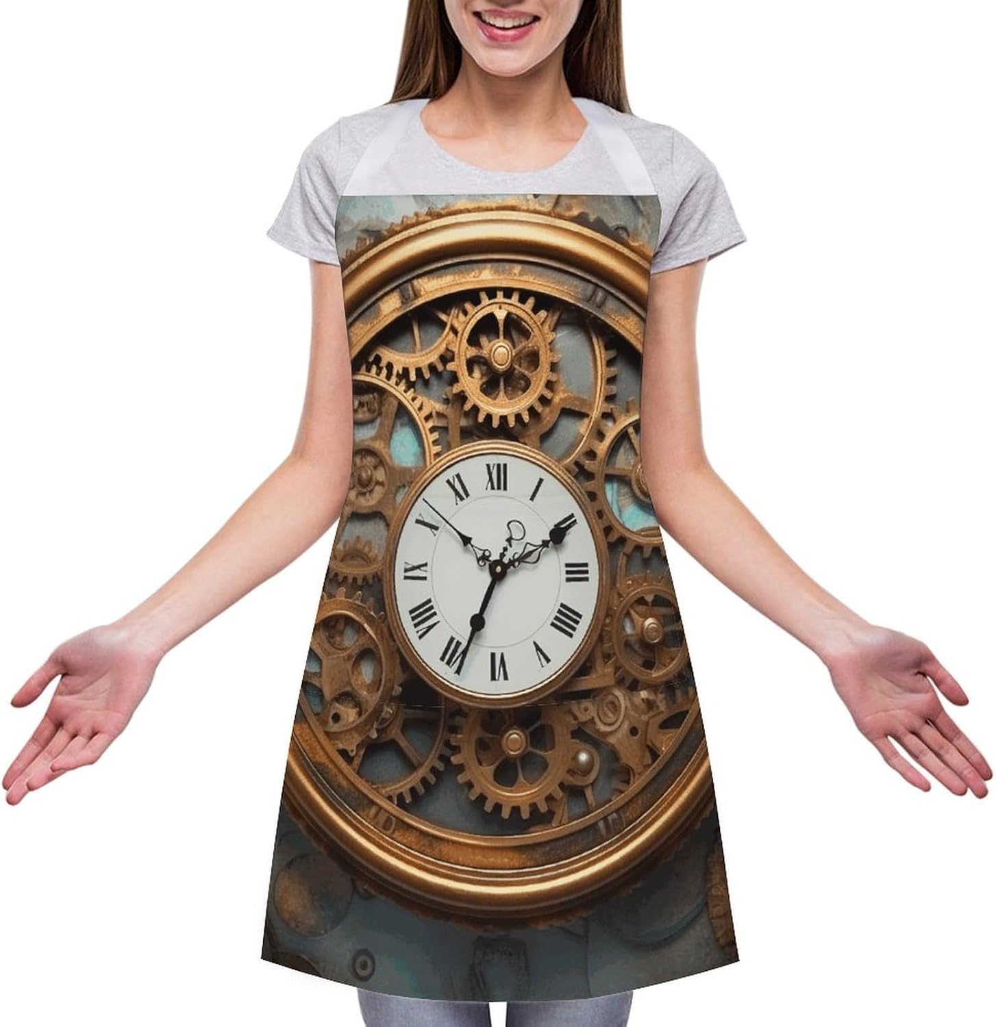 Rusty Steampunk Clock Apron Adjustable Chef Apron with Pocket for Men Women Waterproof Bib Apron Durable Cooking Apron for BBQ Baking Kitchen Cooking Apron