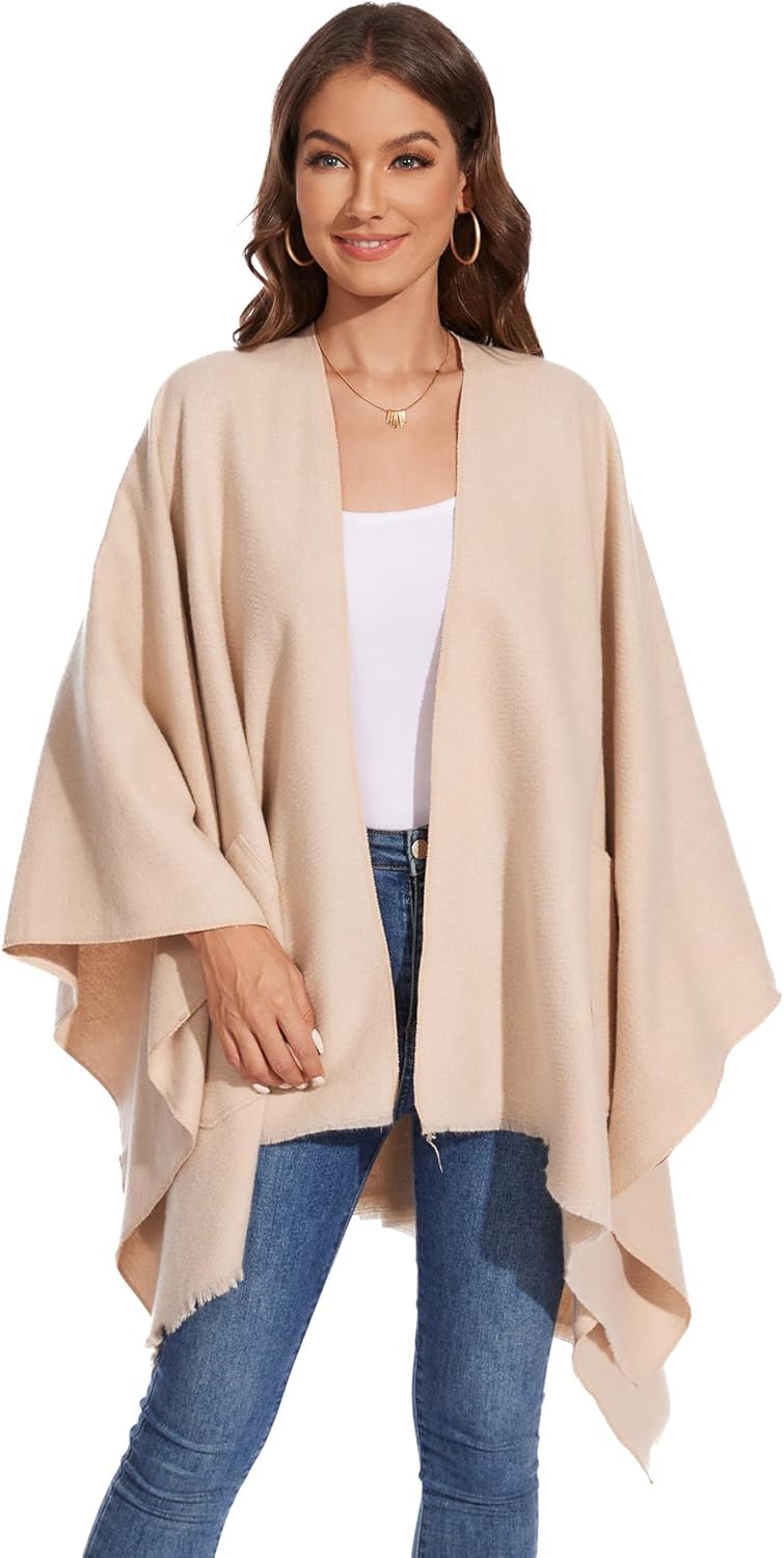 Shawl Wraps for Women, Elegant Knitted Cape Open Front Poncho Scarf Blanket Cardigan Coat for Autumn and Winter - Image 2