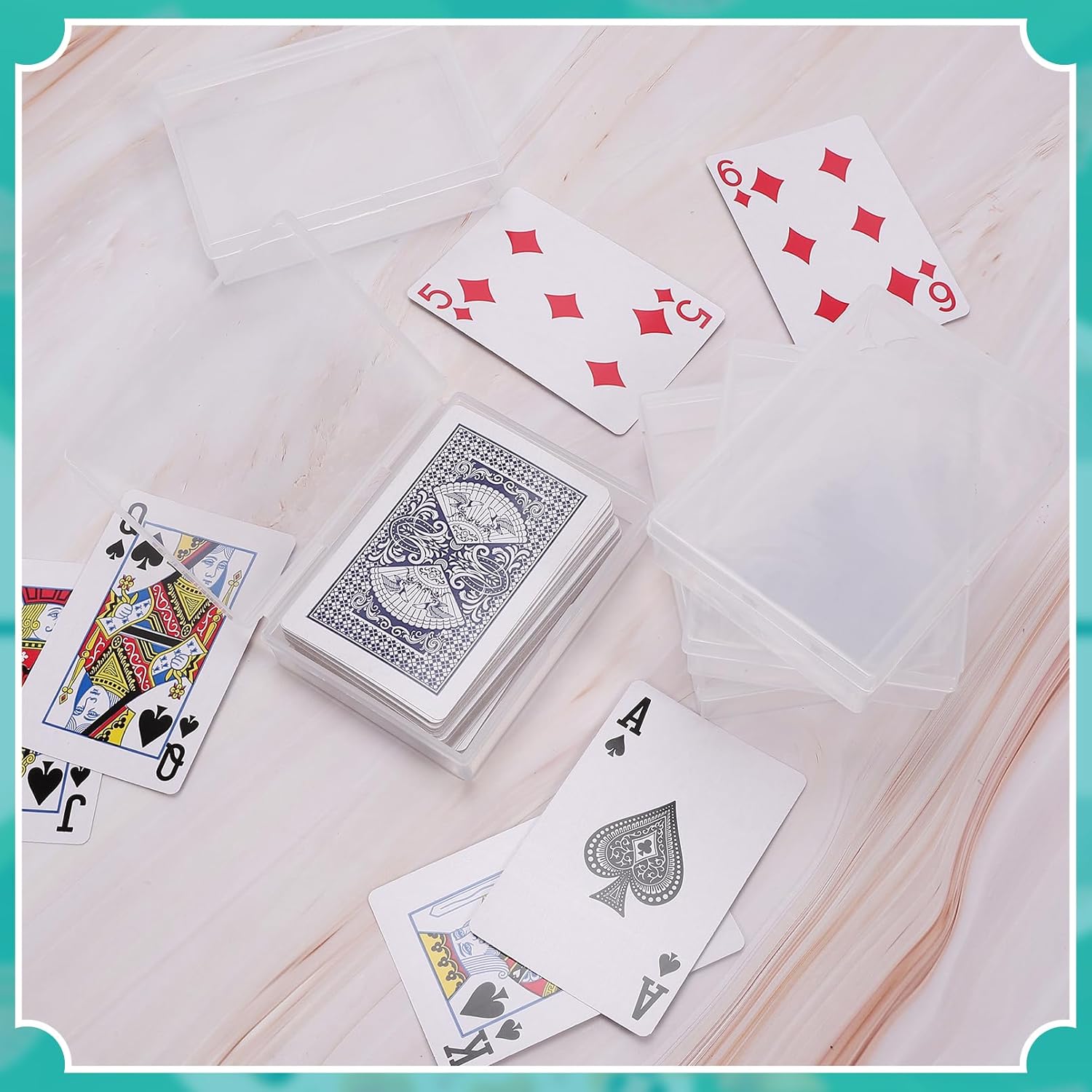 24 Pack Playing Card Case Holder, Clear Plastic Card Deck Boxes, Snaps Closed