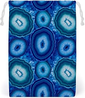 Lightweight Blue Agate Marble Faux Druse Crystal Quartz Gem Gemstone Geode Mineral Stone Storage Bags, Produce Bags Easy to Clean, Drawstring Bag for Travel Accessories