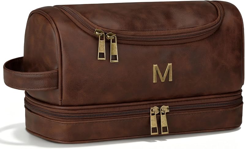 Necessaire de viagem CLOUDWINGS M em couro sintético marrom com gancho