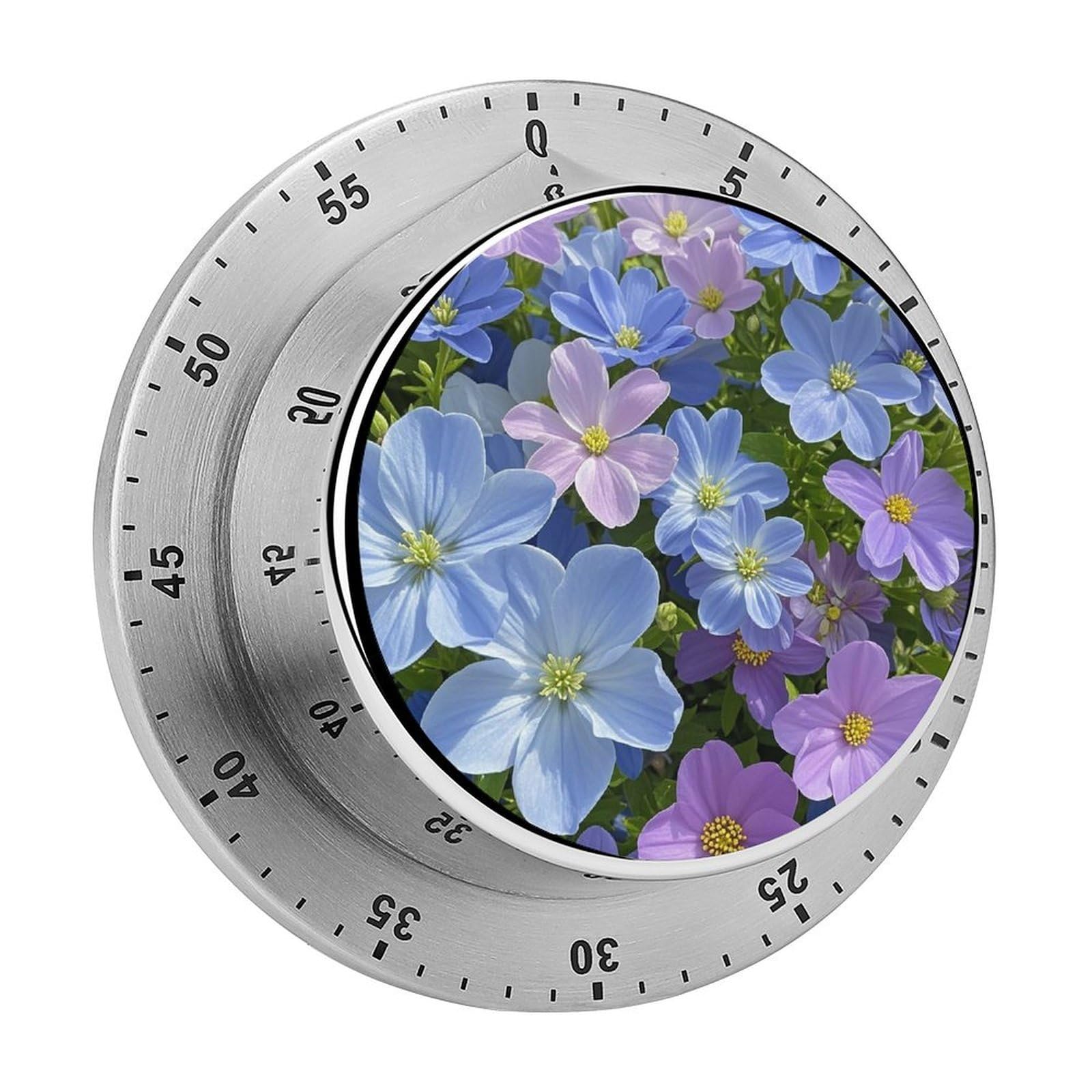 Temporizador de cocina magnético y visual de 60 min decorado con flores moradas