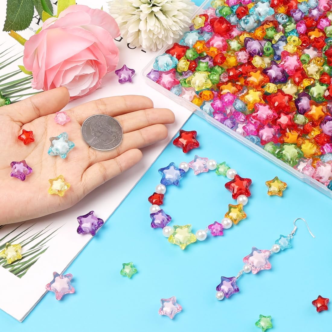 350 Pieces Acrylic Star Beads Assorted Colors 3 Sizes Star Bead in Bead for Bracelets Jewelry Craft Making DIY Necklace Keychain Phone Charms - Image 5