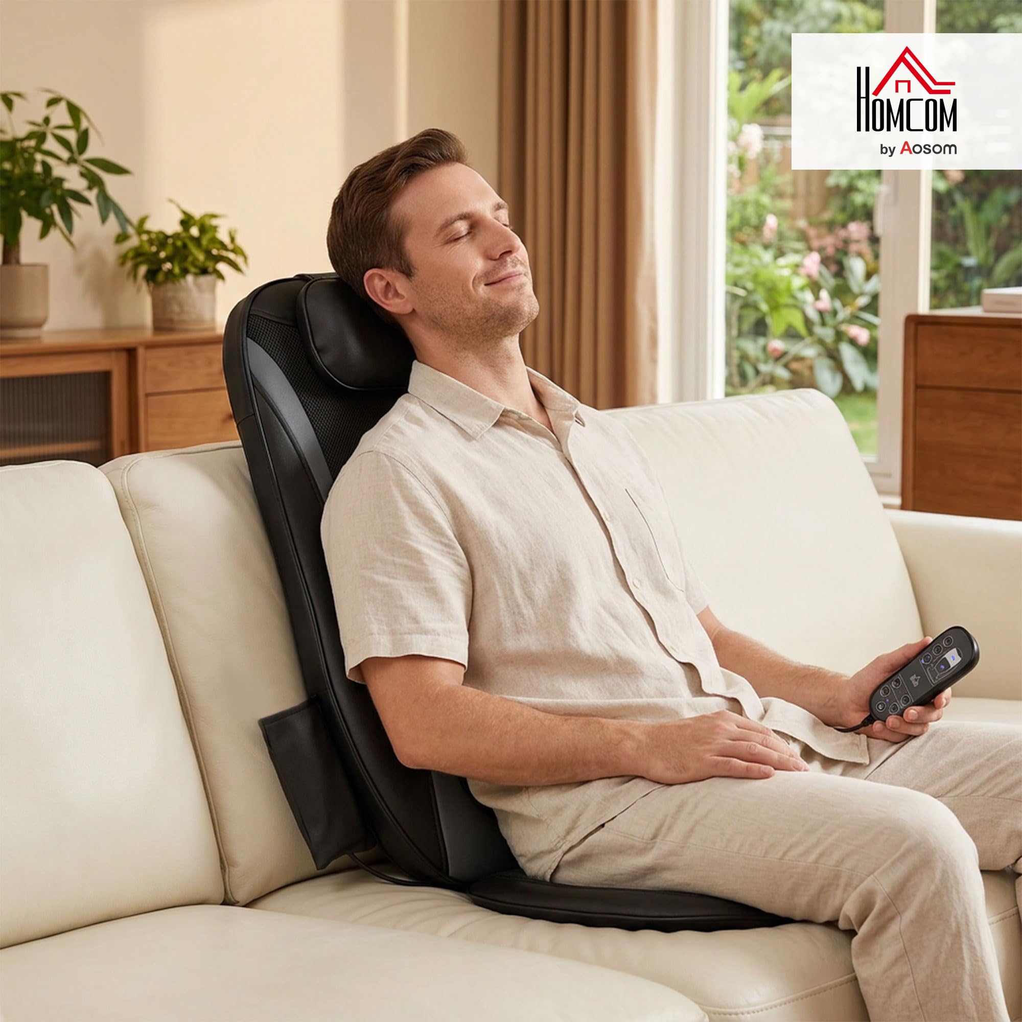 HOMCOM Massagesitzauflage Shiatsu mit Wärme, Tiefenmassage, Massagegerät | 3-stufiger Sitzvibration, Rückenmassager für Rückenschmerzen, Ideal für Büro und Zuhause, Geschenk für Männer und Frauen