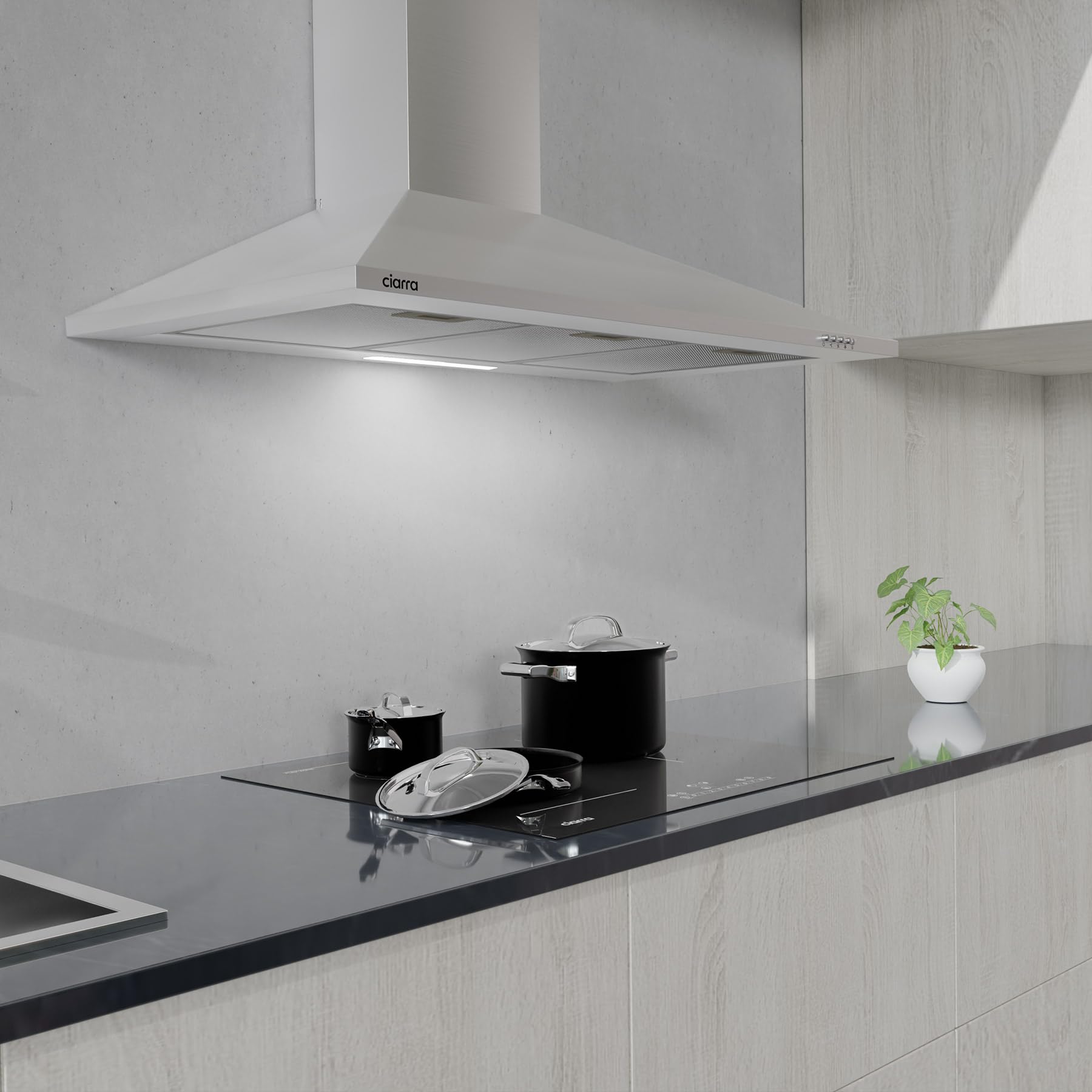 CIARRA Campana de Pared 90cm 380m³/h Campana Extractora Clase A Plateado | 3 Velocidades de Extracción -Luz LED - Acero Inoxidable Sin Carbón Activado