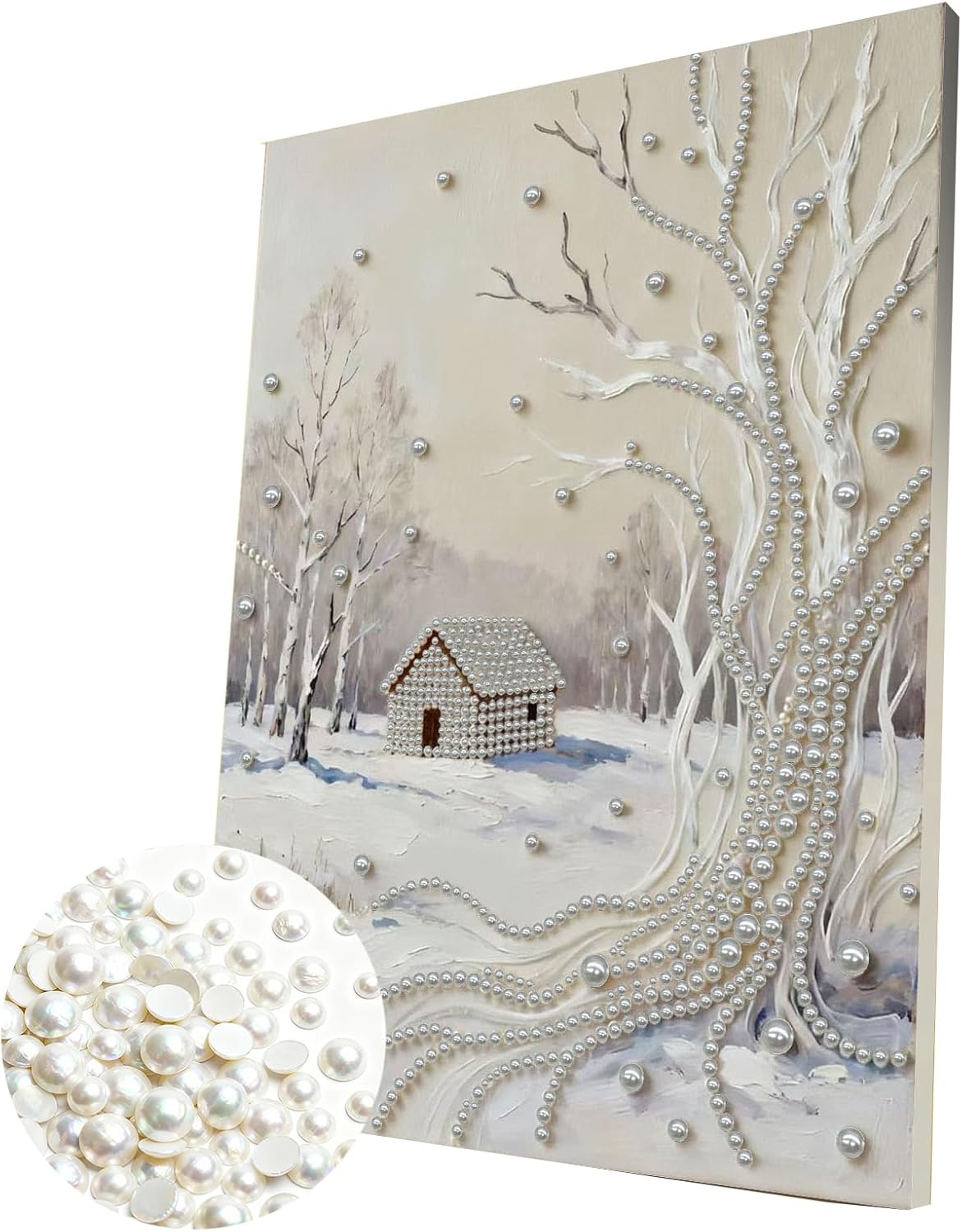 C'eitura Snowfield Pearl Diamond Art Painting Kit for Adults - Large 11.81x15.75 Inch with Frame - Winter Pearl Gem Art for Frosty Wall Decor, Christmas DIY Gift & Seasonal Craft
