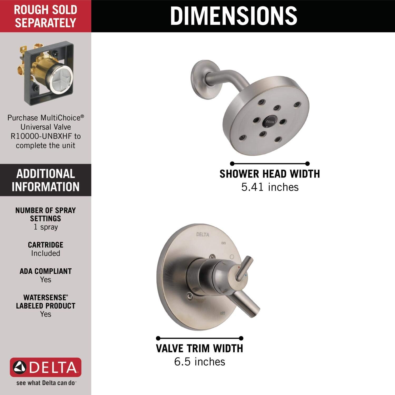 Lіmіtеd Stосk Delta Faucet Trinsic 17 Series Dual-Function Shower Trim Kit with Single-Spray H2Okinetic Shower Head, Stainless T17259-SS (Valve Not Included)
