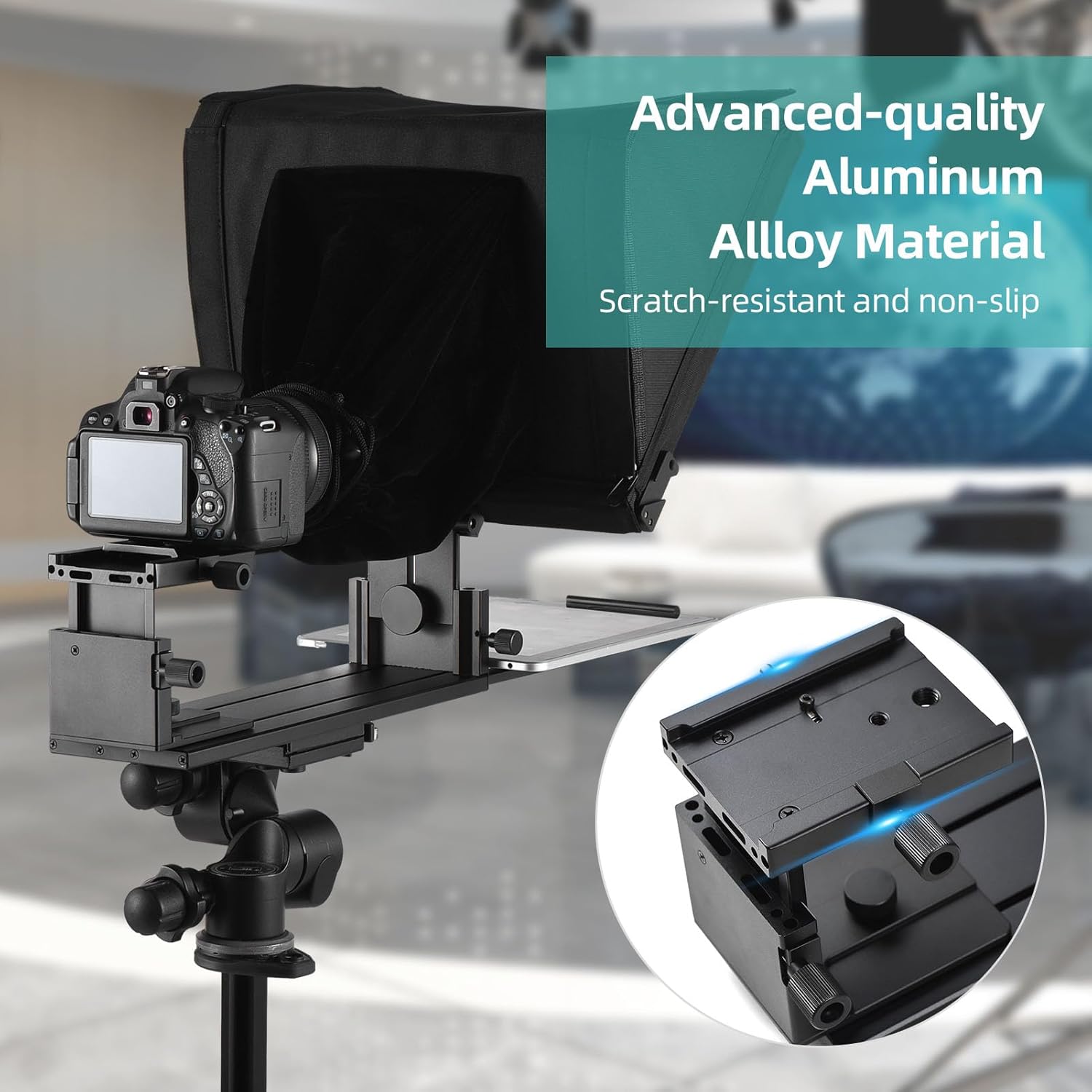 Andoer Teleprompter for Smartphone/Tablet/DSLR Camera, 16 Inch Pointer with Cold Shoe Holder 1/4" and 3/8" Threaded Hole, Remote Control for Interview, Stage, Speech