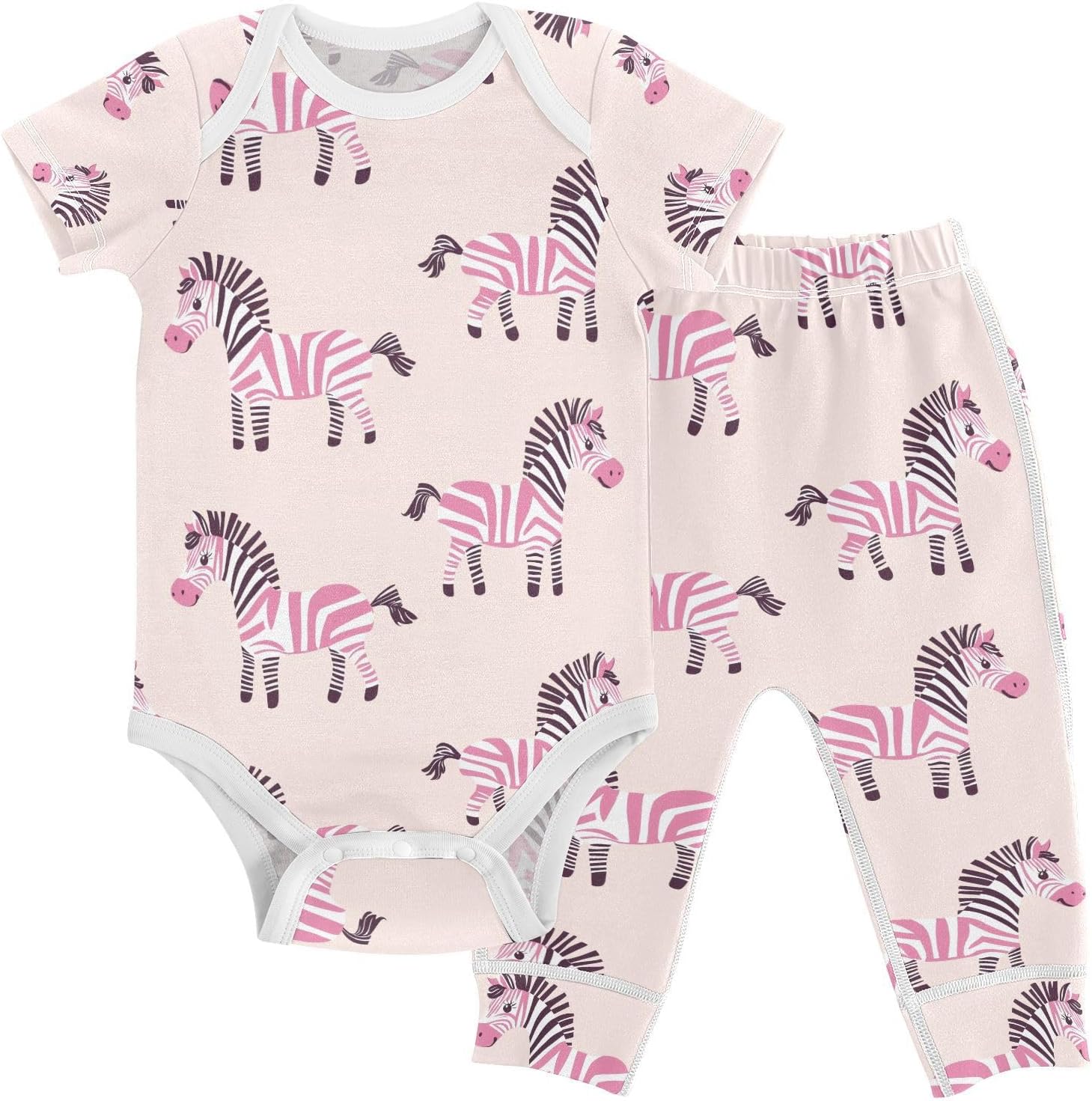 vvfelixl Baby Clothes Cute Pink Zebra Baby Bodysuits Set Unisex Short Sleeve Babys Pants Sets 0-3M