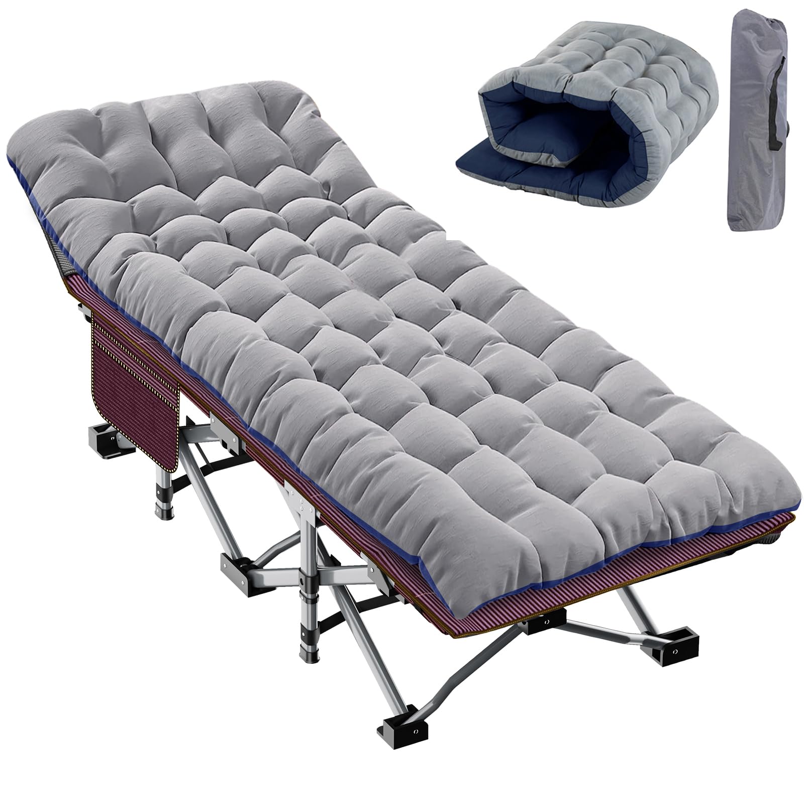 Slsy Folding Camping Cot for Adults with Pad, Padded Portable Sleeping Cots, Camp Bed with Carry Bag for Outdoor Travel, Beach, Hiking