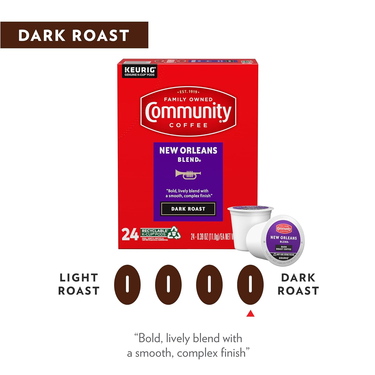 Community Coffee New Orleans Blend 24 Count Coffee Pods, Special Dark Roast, Compatible with Keurig 2.0 K-Cup Brewers, 24 Count (Pack of 1)