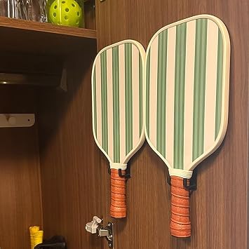 Pickleball Paddle Holder Wall Mount, 2 Pack Pickleball Paddle Wall Hanger Rack, No Punch Pickle-Balls Racket Storage Hooks Organizer for Home Indoor Gyms Basement Garage Bedroom