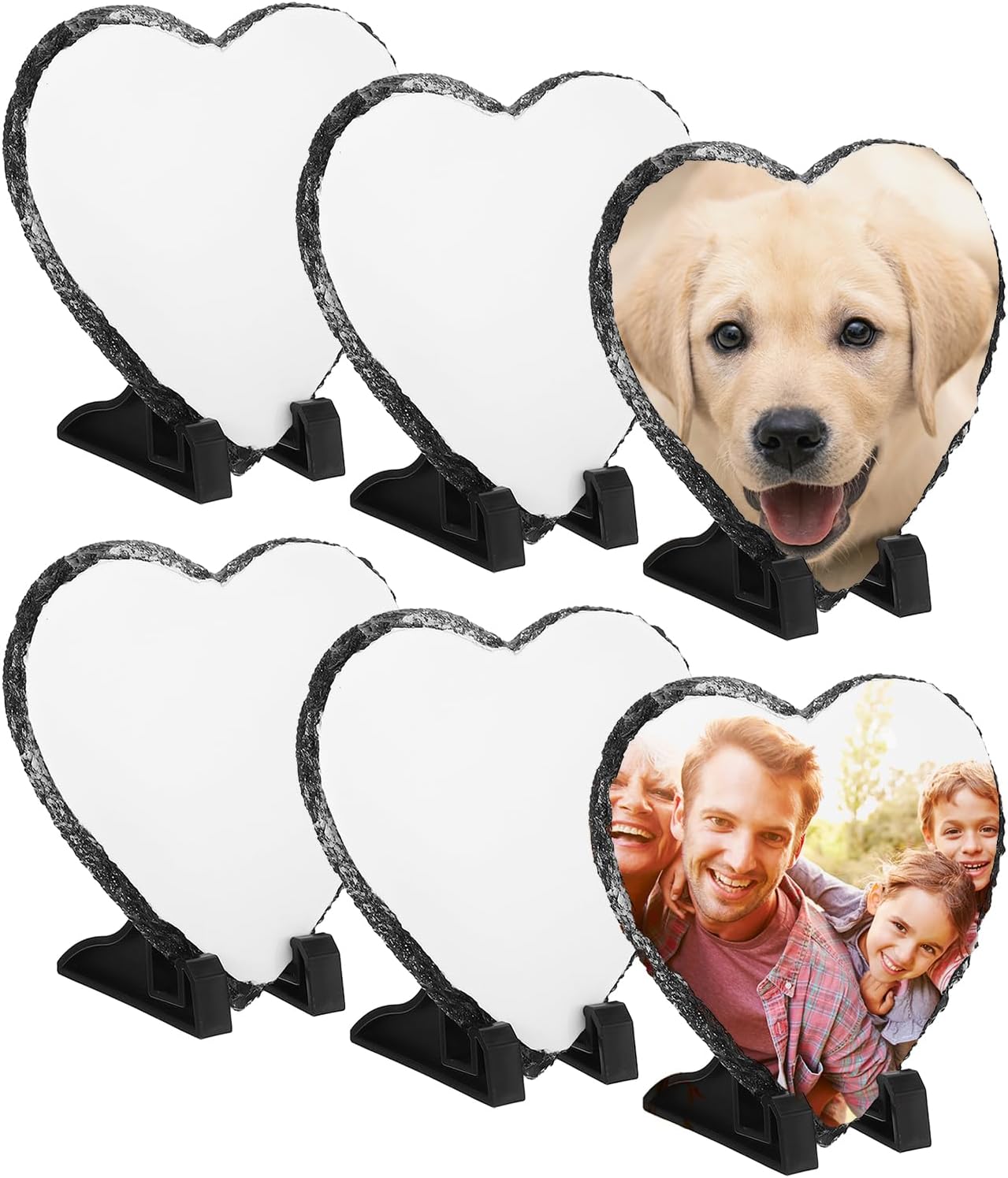 PATIKIL Sublimation Slate Blanks, 6 Pcs Heart Stone Sublimation Photo Frame Heat Press Sublimation Plaque for Making Memorial for A Friend, Dog, Personalized Gift, White, 6 x 6