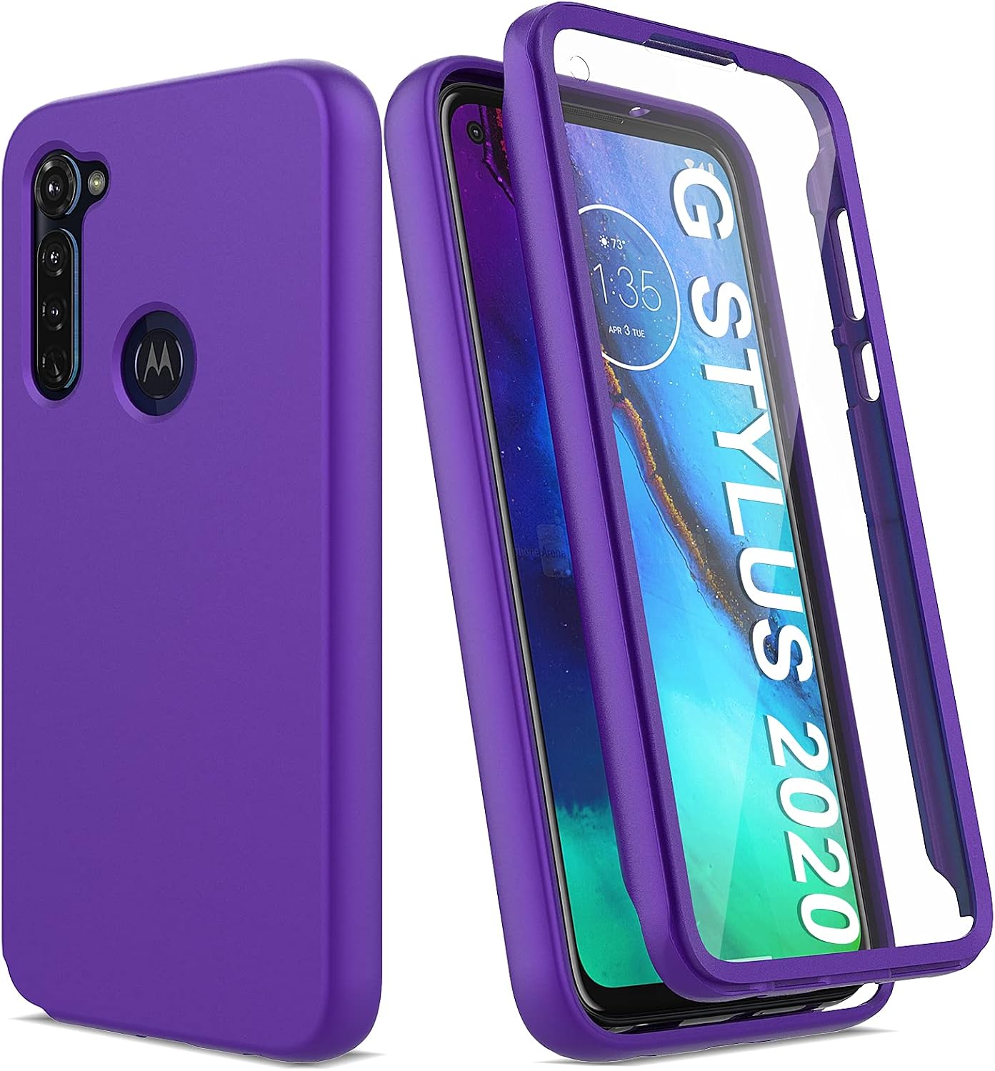 UNPEY for Motorola Moto G Stylus (2020) Case with Built-in Screen Protector, Full Body Shockproof Phone Case, Hard Front Cover + Soft Back Cover Slim Rugged Protective Cover Case (Purple)
