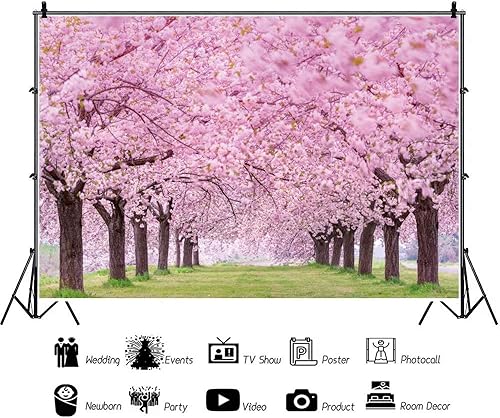 Miniatura 2 de Telón de fondo de flores de cerezo para fotografía, 10 x 7 pies, paisaje de primavera, flor de cerezo, boda, despedida de soltera, decoración de