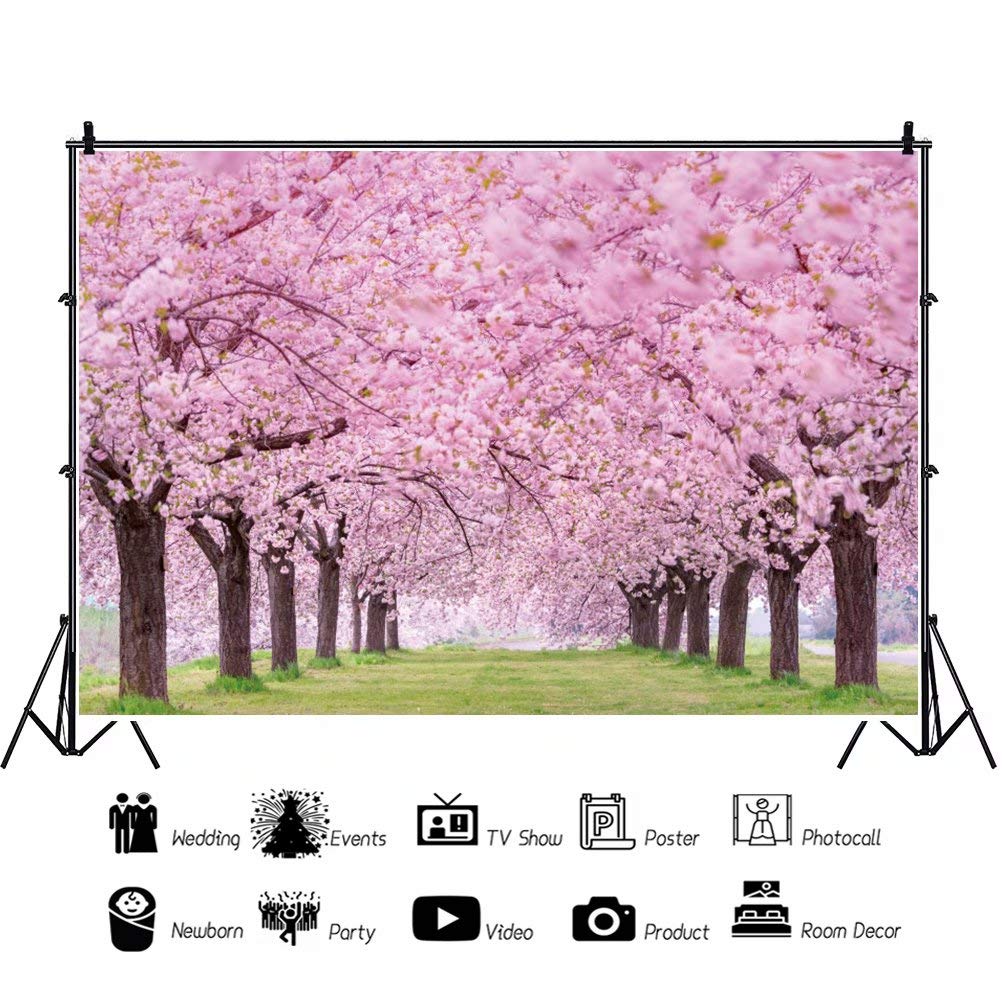 Amazon | shensu ビニール 7x5フィート 春の風景 ピンク 花 木 背景